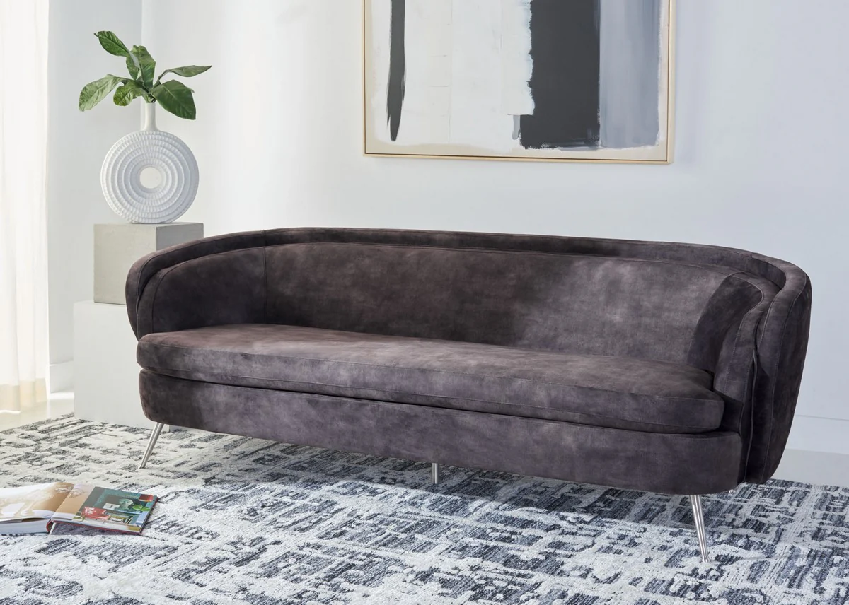 Safavieh Maryssa Curved Back Velvet Sofa - Charcoal Gray