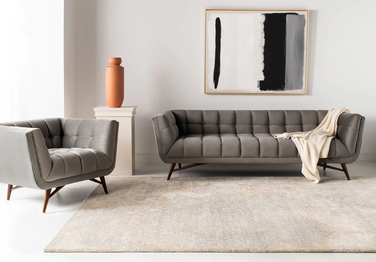 Safavieh Onyx Mid-Century Tufted Velvet Sofa - Dark Gray