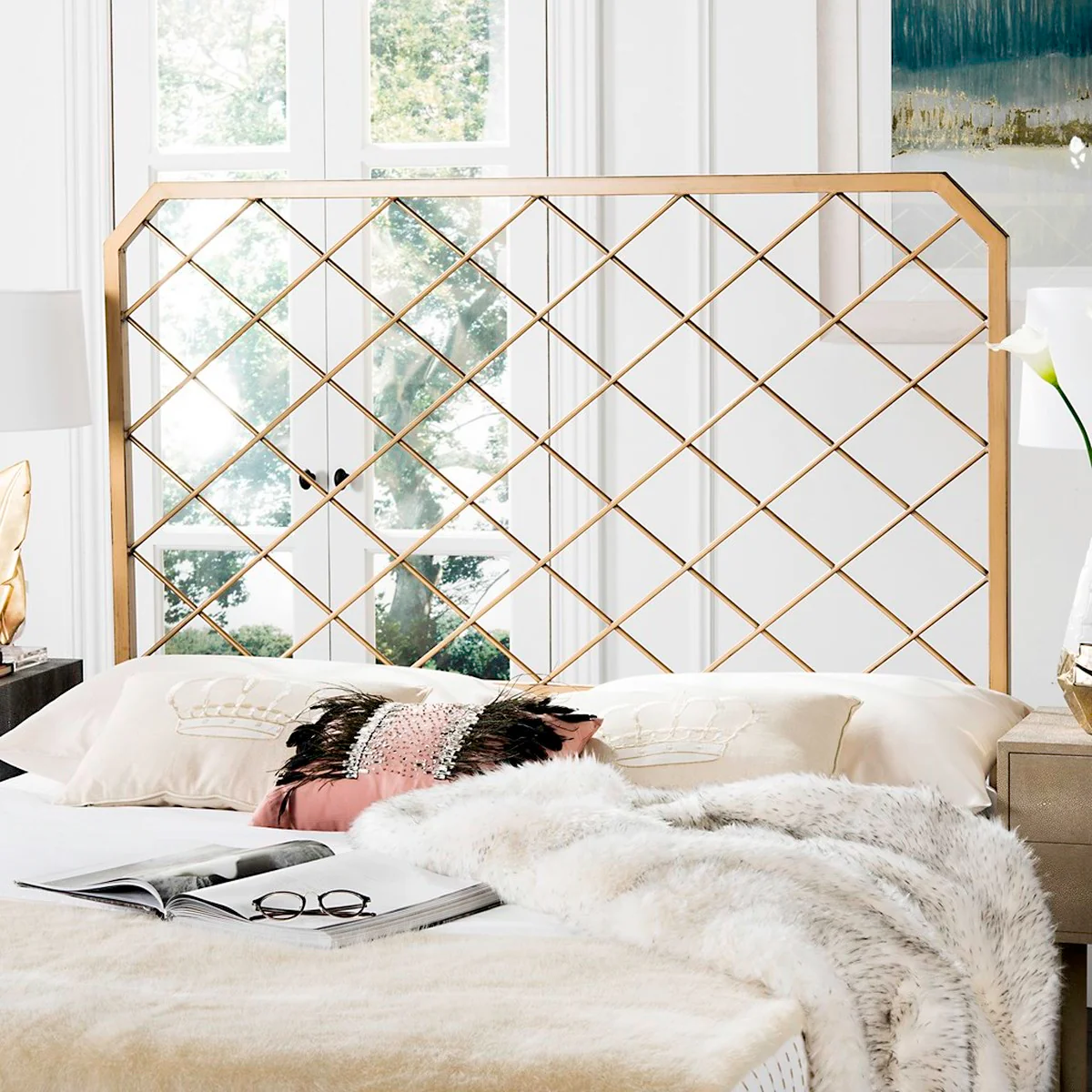 Safavieh Stitch Headboard Queen Size - Antique Gold