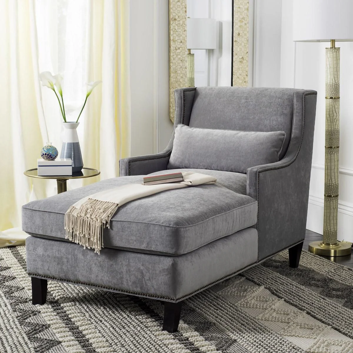 Safavieh Vitali Studded Chaise - Gray