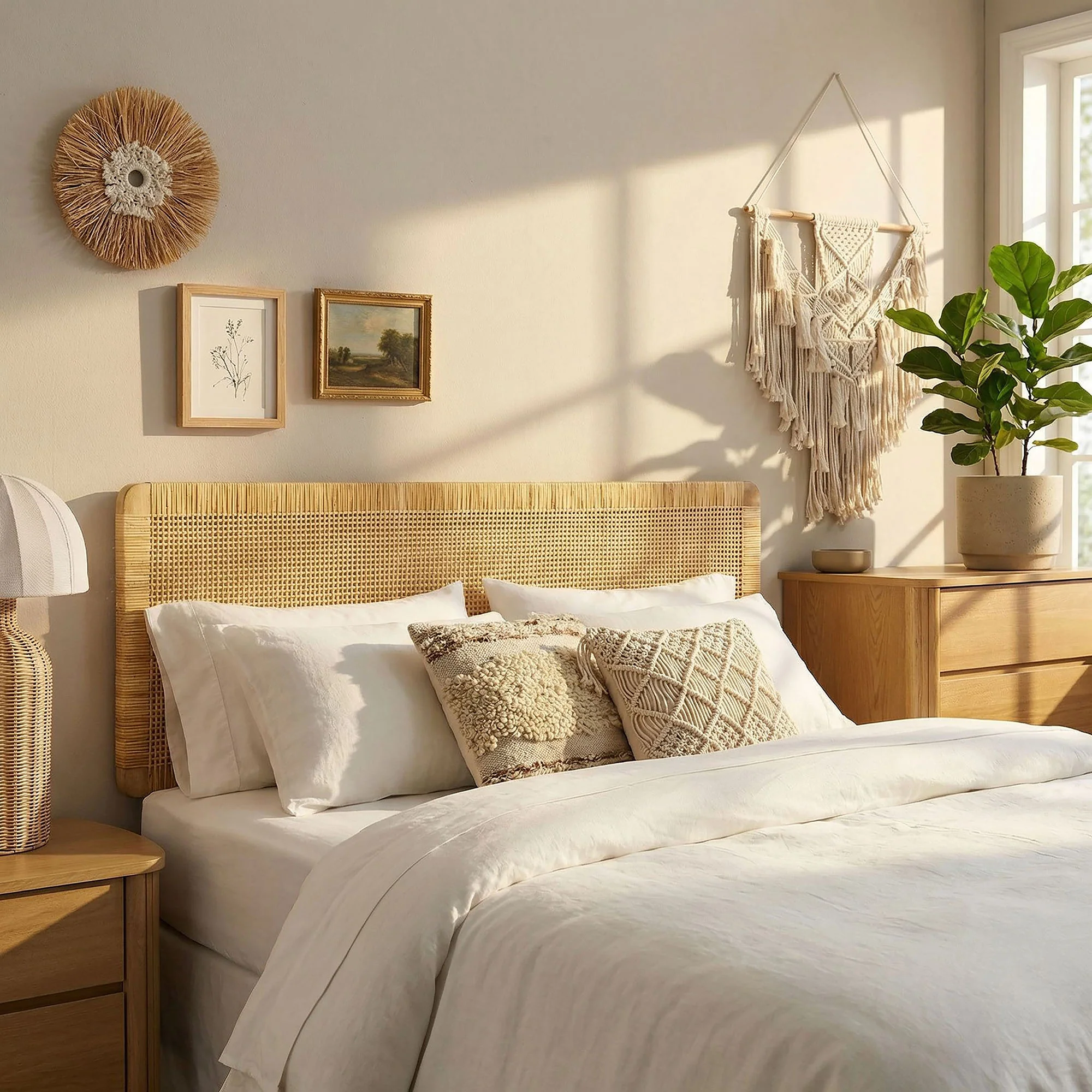 Sandy Wall Mounted Wood and Rattan Full Size Headboard by Modway - Image 7