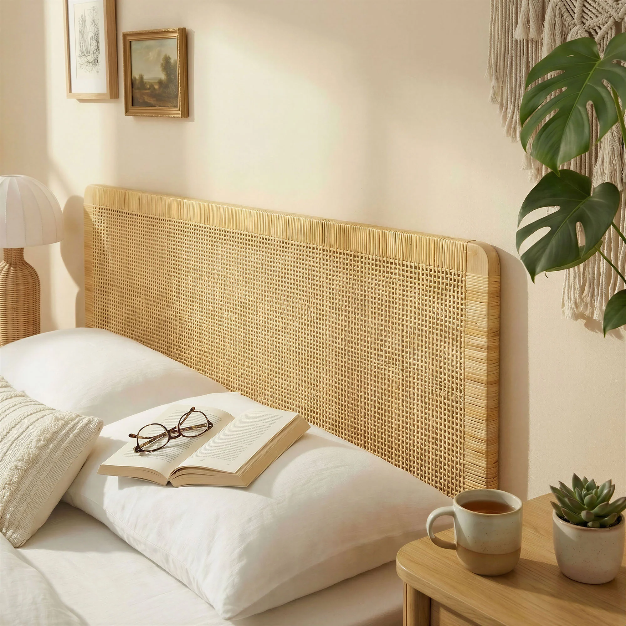 Sandy Wall Mounted Wood and Rattan Queen Size Headboard by Modway - Image 6
