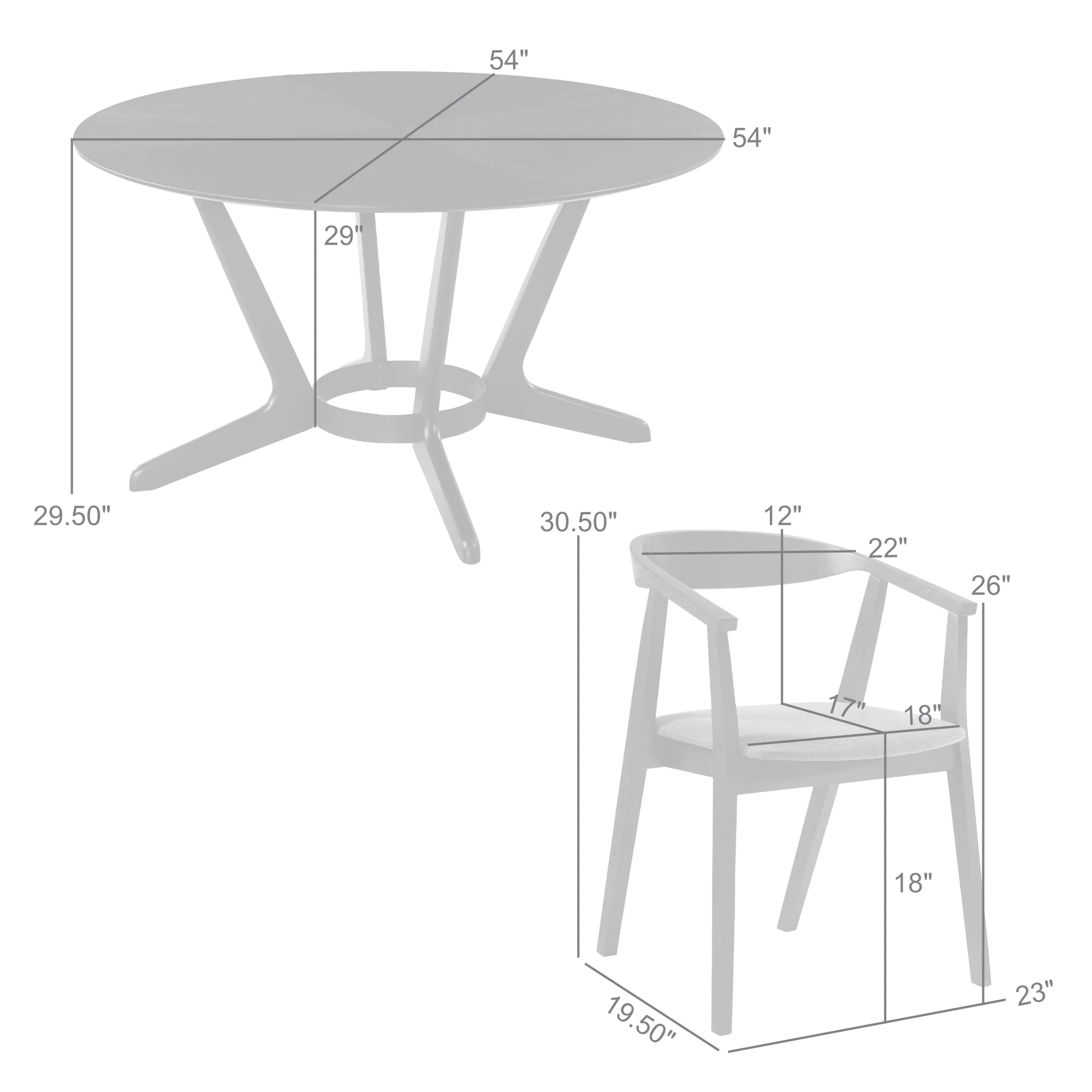 Santana 7 Piece Round Black Wood Dining Table Set with Charcoal Fabric By Armen Living - Image 10