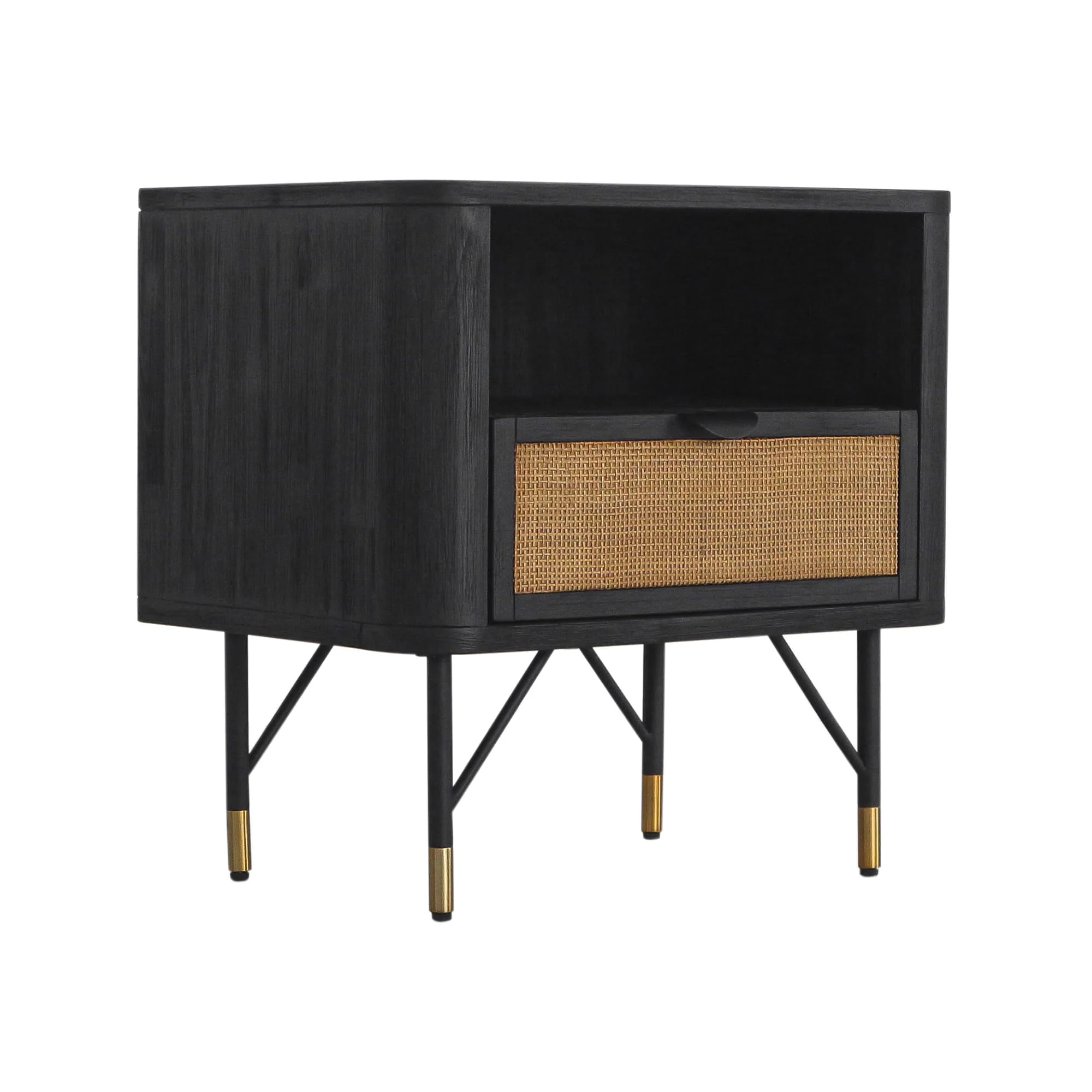 Saratoga 3 Piece King Bedroom Set in Black Acacia Wood and Rattan By Armen Living - Image 5