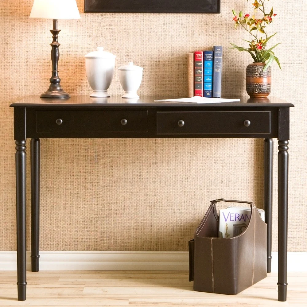 Satin Black Desk with Drawers By Homeroots