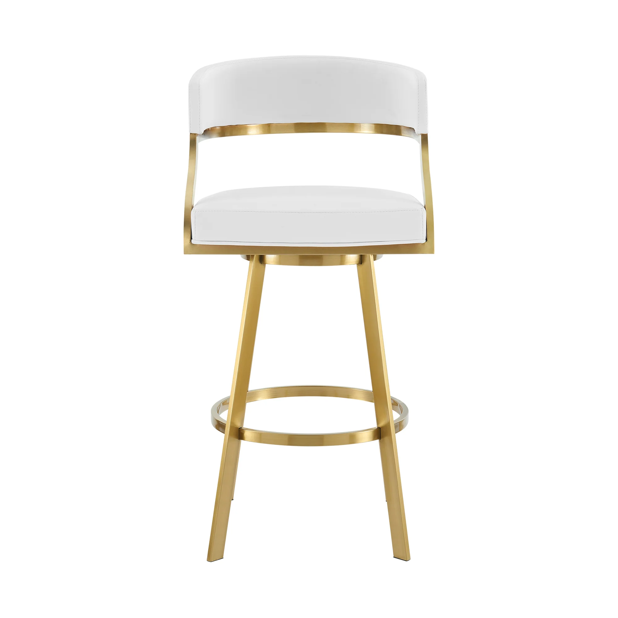 Saturn 26" Swivel Counter Stool with Gold Brushed Stainless Steel and White Faux Leather By Armen Living - Image 3