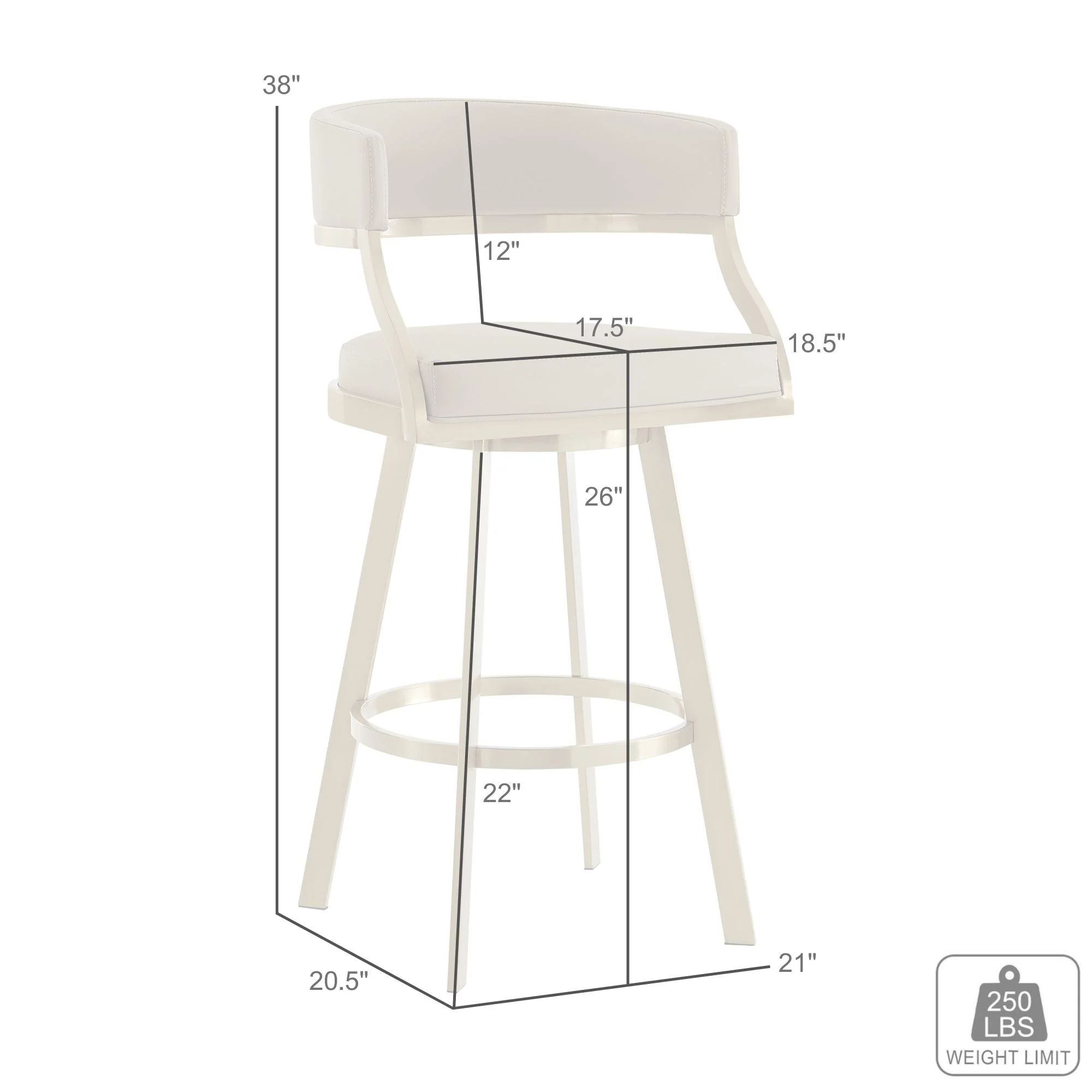 Saturn 26" Swivel Counter Stool with Gold Brushed Stainless Steel and White Faux Leather By Armen Living - Image 9