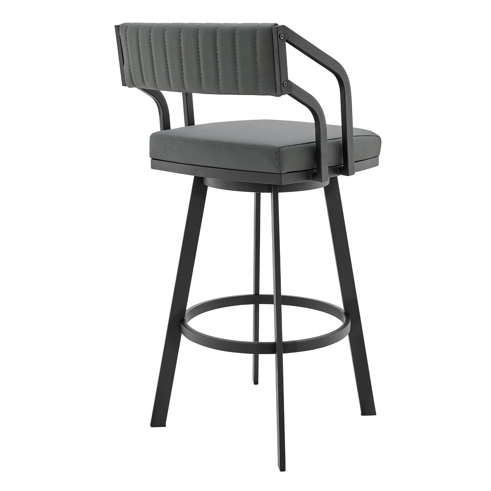 Scranton 26" Swivel Modern Black Metal and Slate Grey Faux Leather Barstool By Armen Living - Image 4