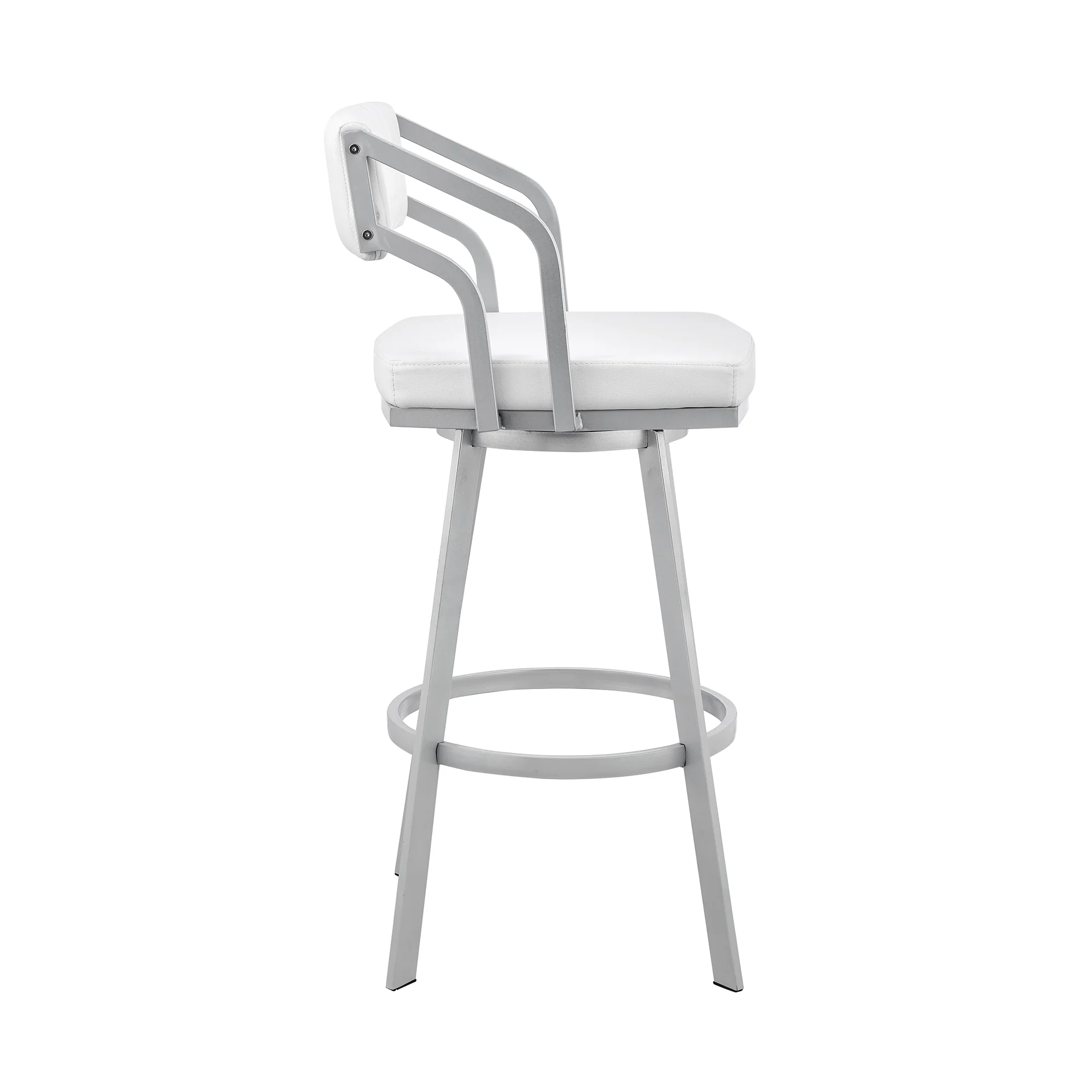 Scranton 26" Swivel White Faux Leather and Silver Metal Bar Stool By Armen Living - Image 4