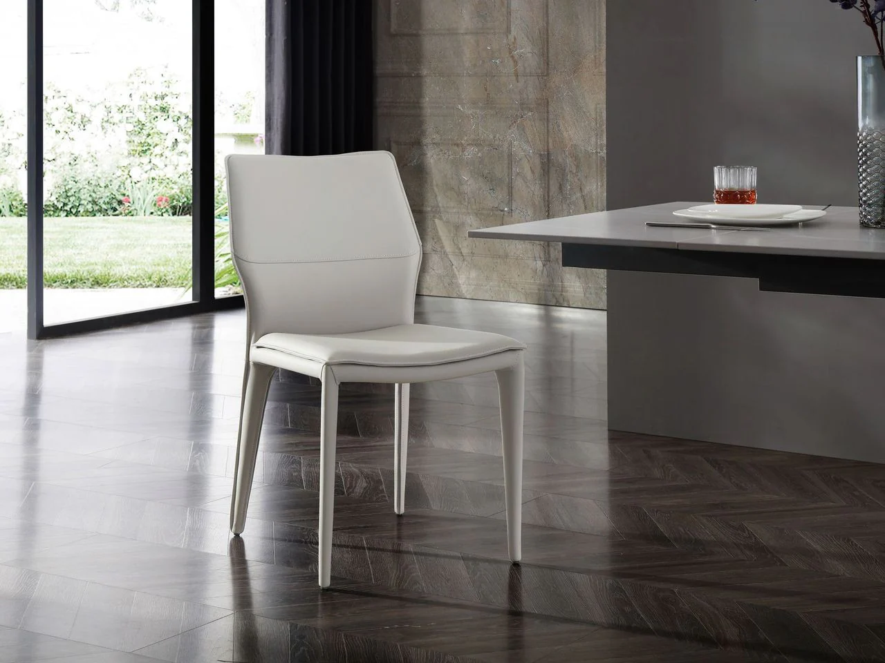 Set Of 2 Gray Faux Leather Metal Dining Chairs By Homeroots