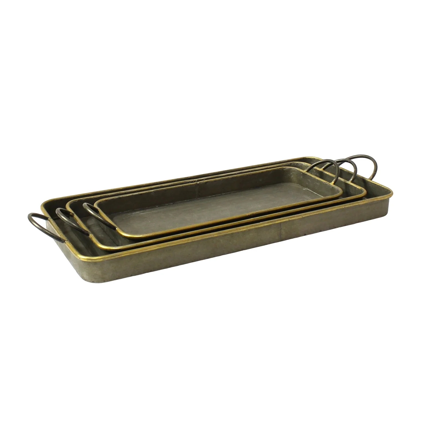 Set Of 3 Nesting Galvanized Metal And Gold Serving Trays By Homeroots
