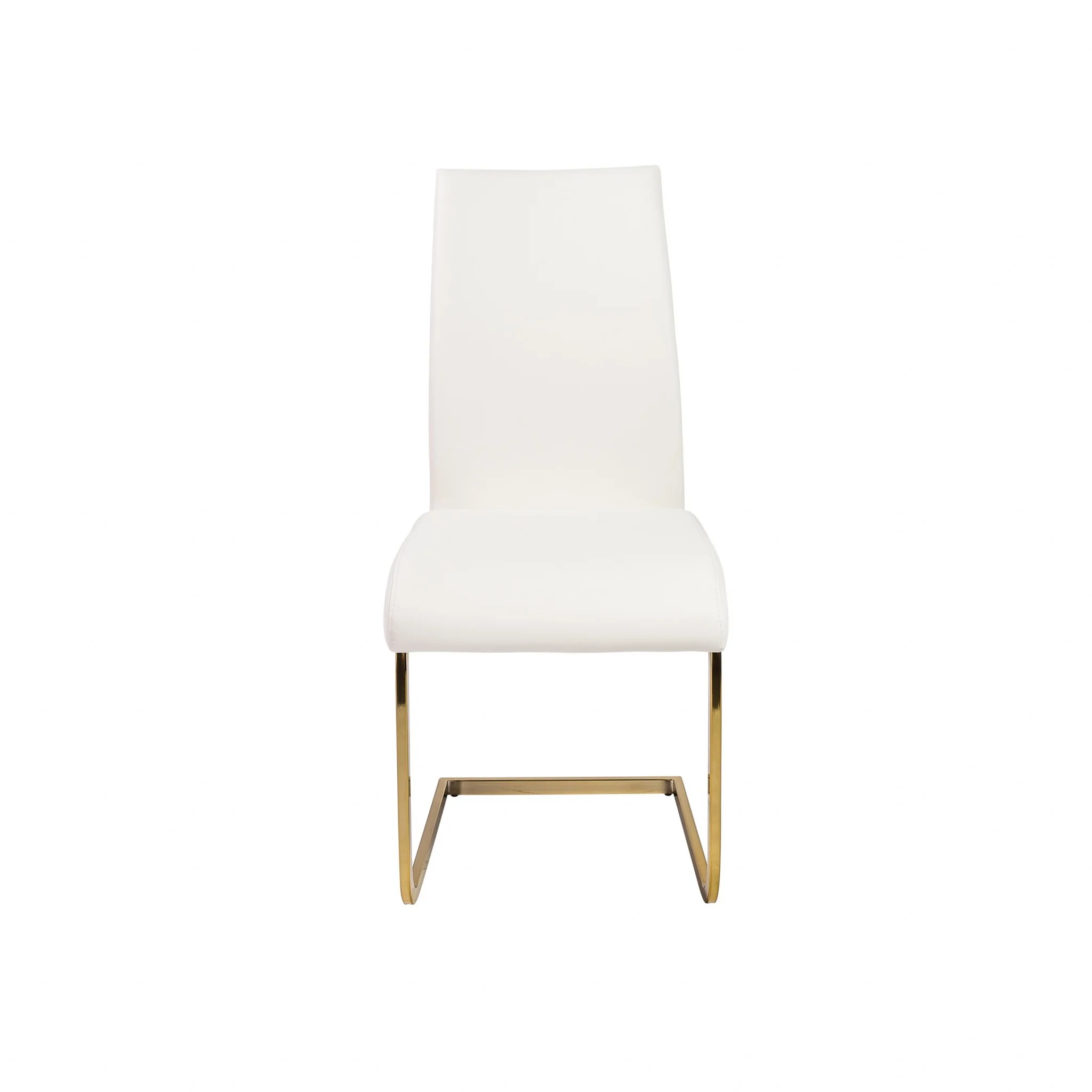 Set Of Four White Faux Faux Leather Gold Cantilever Chairs By Homeroots