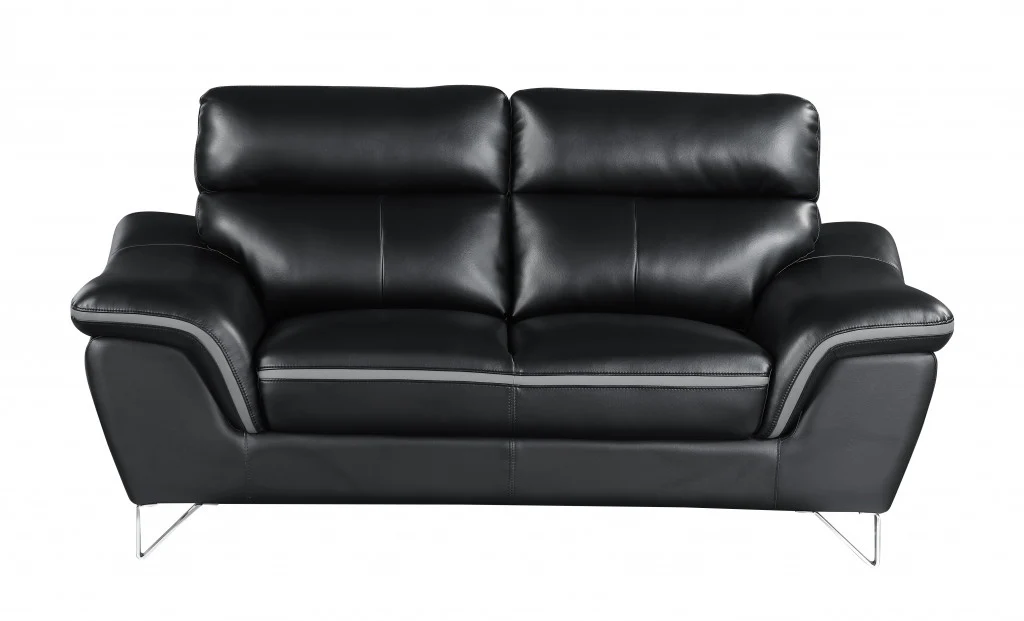 Set of Modern Black Leather Sofa And Loveseat By Homeroots - Image 2