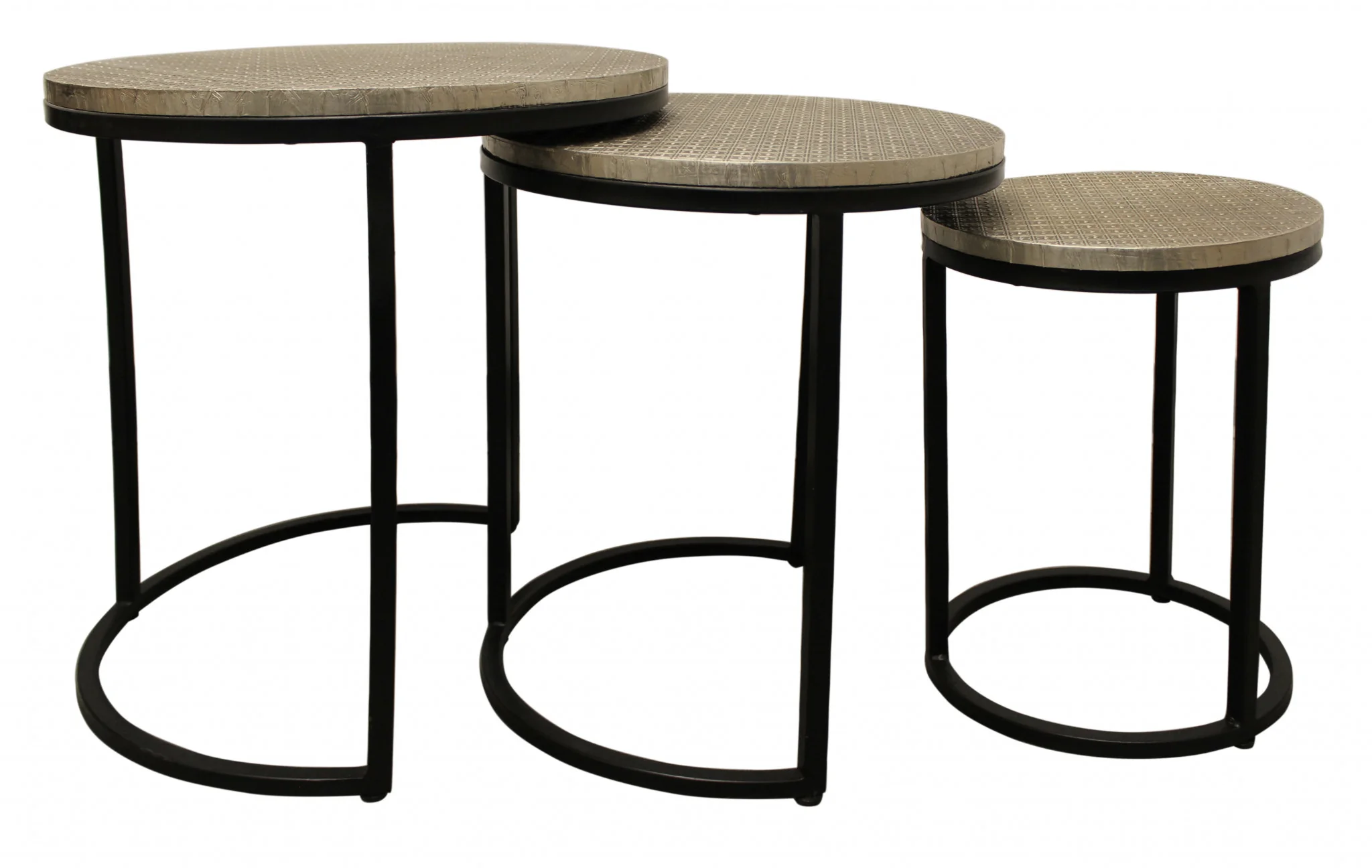 Set Of Three 19" Black And Silver Round Nested Tables By Homeroots