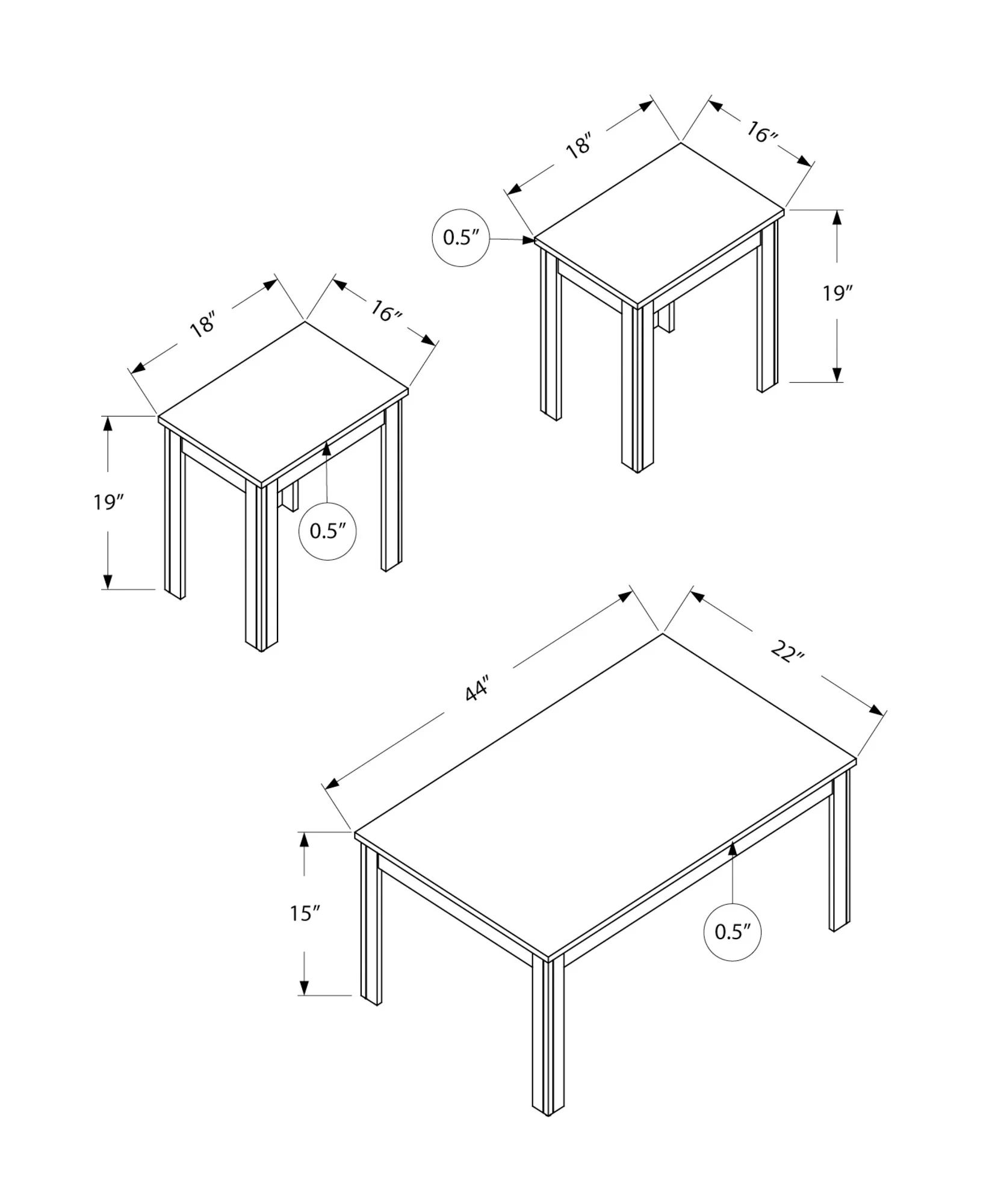 Set Of Three 44" Dark Brown Rectangular Coffee Table By Homeroots - Image 5