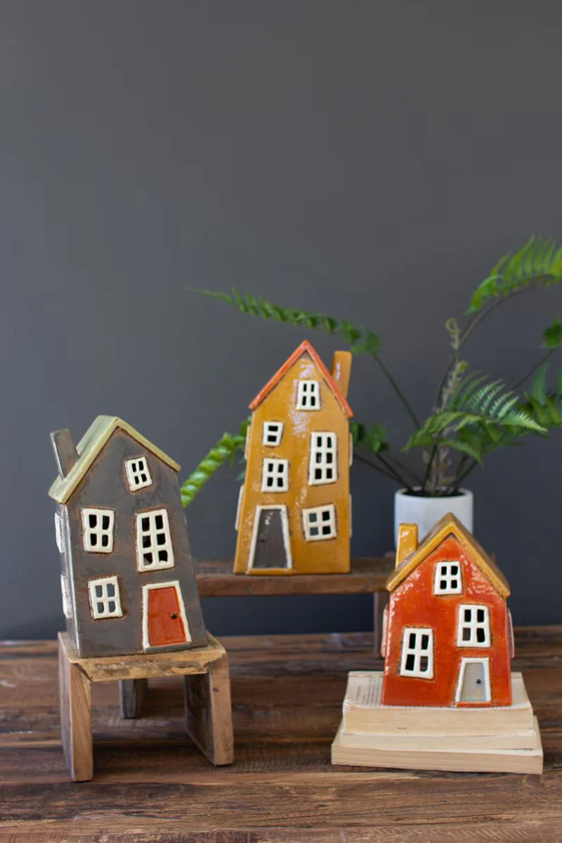 Set Of Three Ceramic Houses By Kalalou
