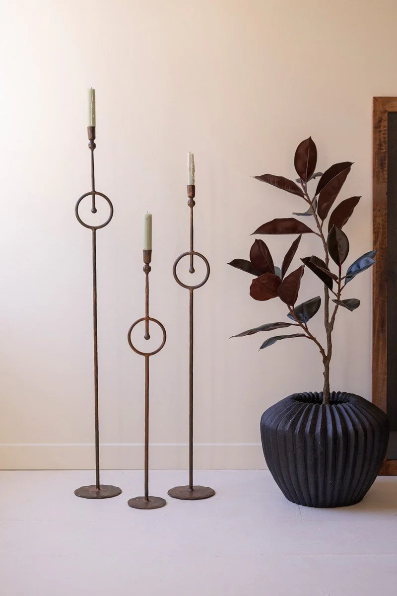 Set Of Three Tall Taper Candle Holder With Circle Detail By Kalalou - Image 6