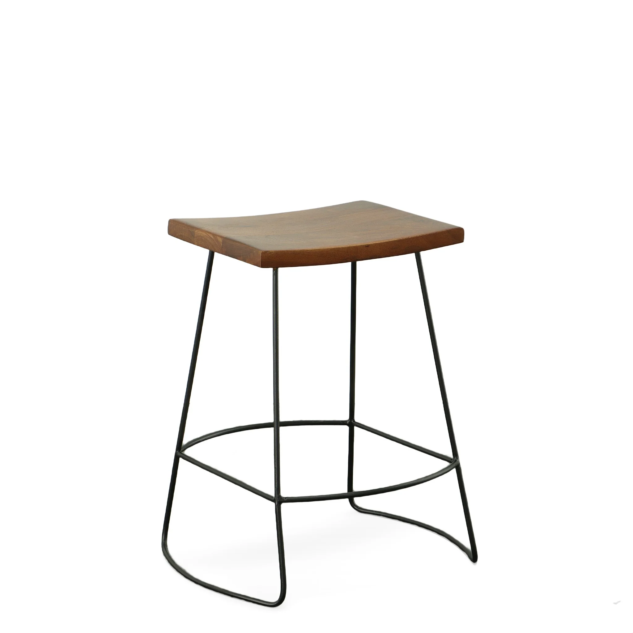 Set Of Two 25" Chestnut And Black Steel Backless Counter Height Bar Chairs With Footrest By Homeroots