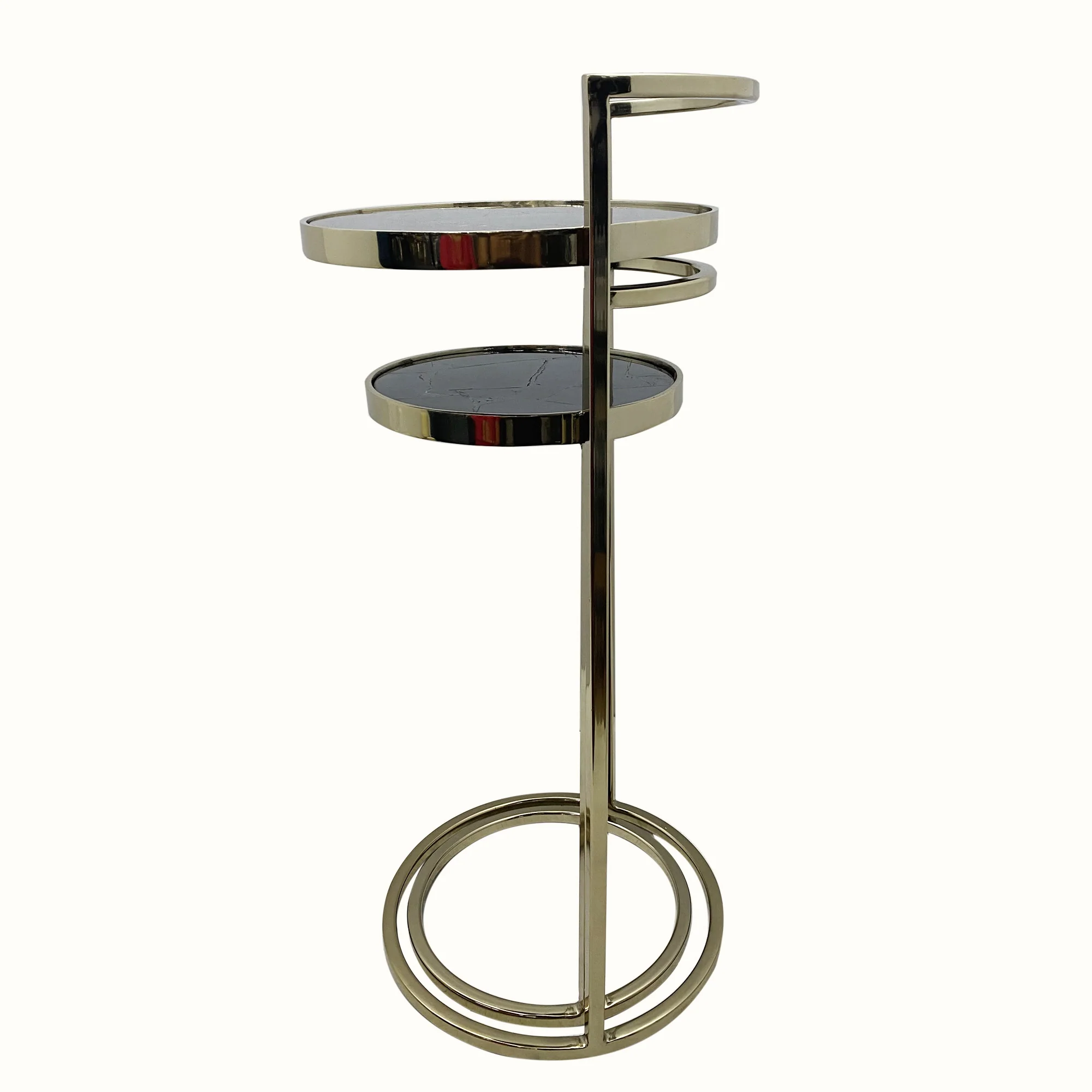 Set Of Two 27" Gold And Black Stone Round Nested Tables By Homeroots