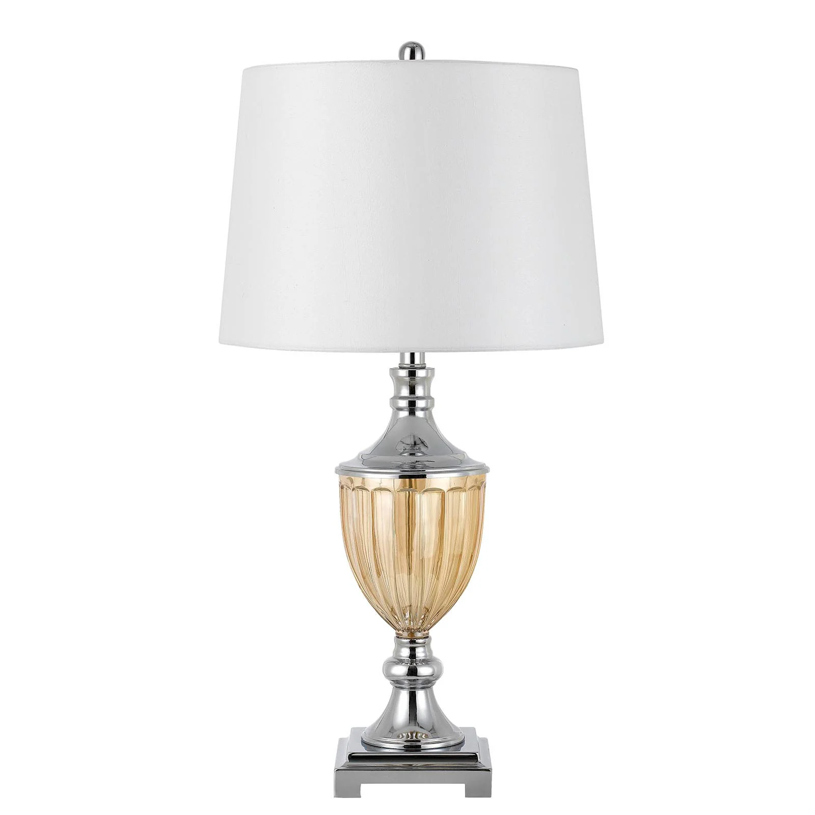 Set of Two 29” Amber Glass And Silver Table Lamp By Homeroots