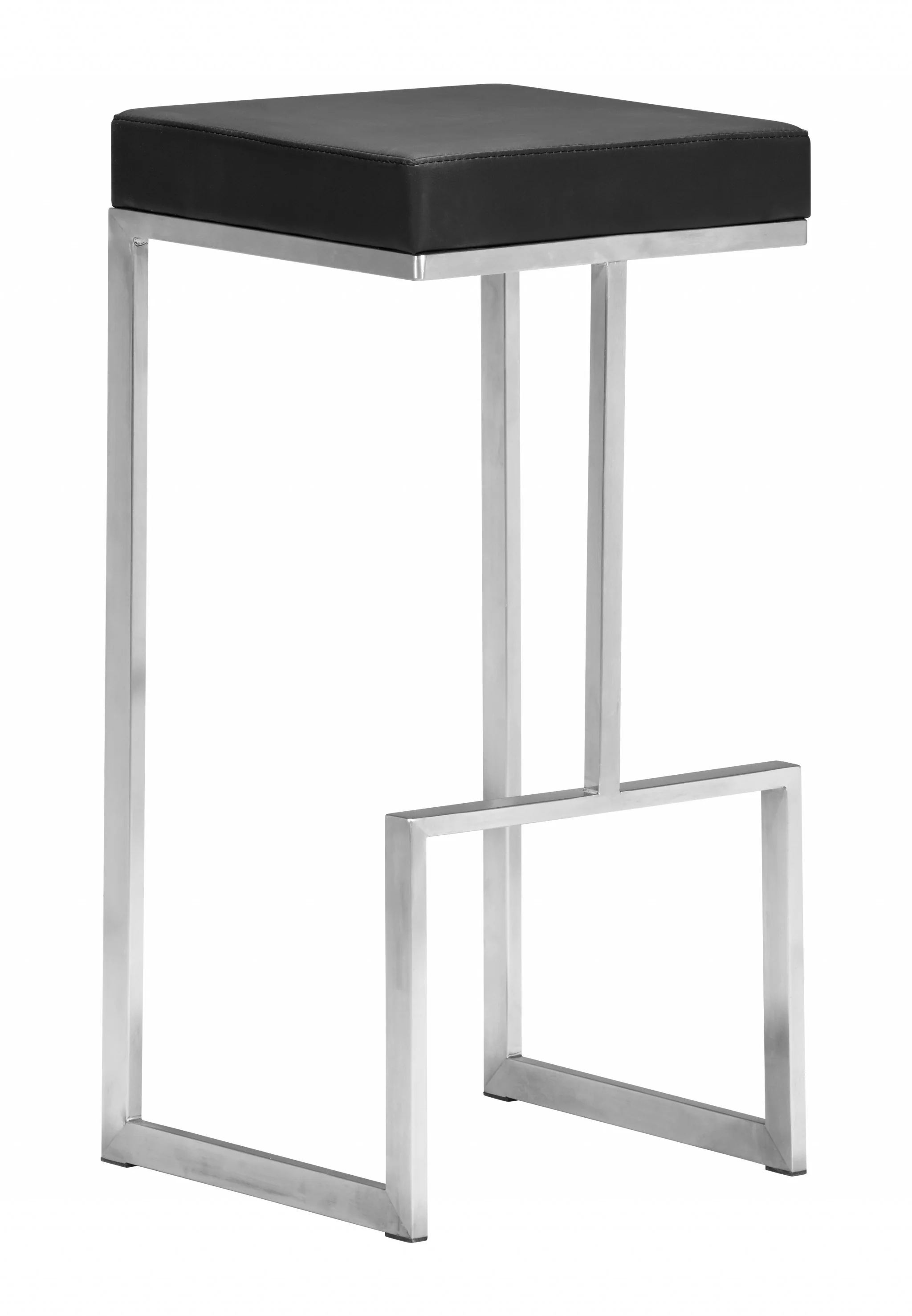 Set Of Two 30" Black And Silver Steel Backless Bar Height Chairs With Footrest By Homeroots