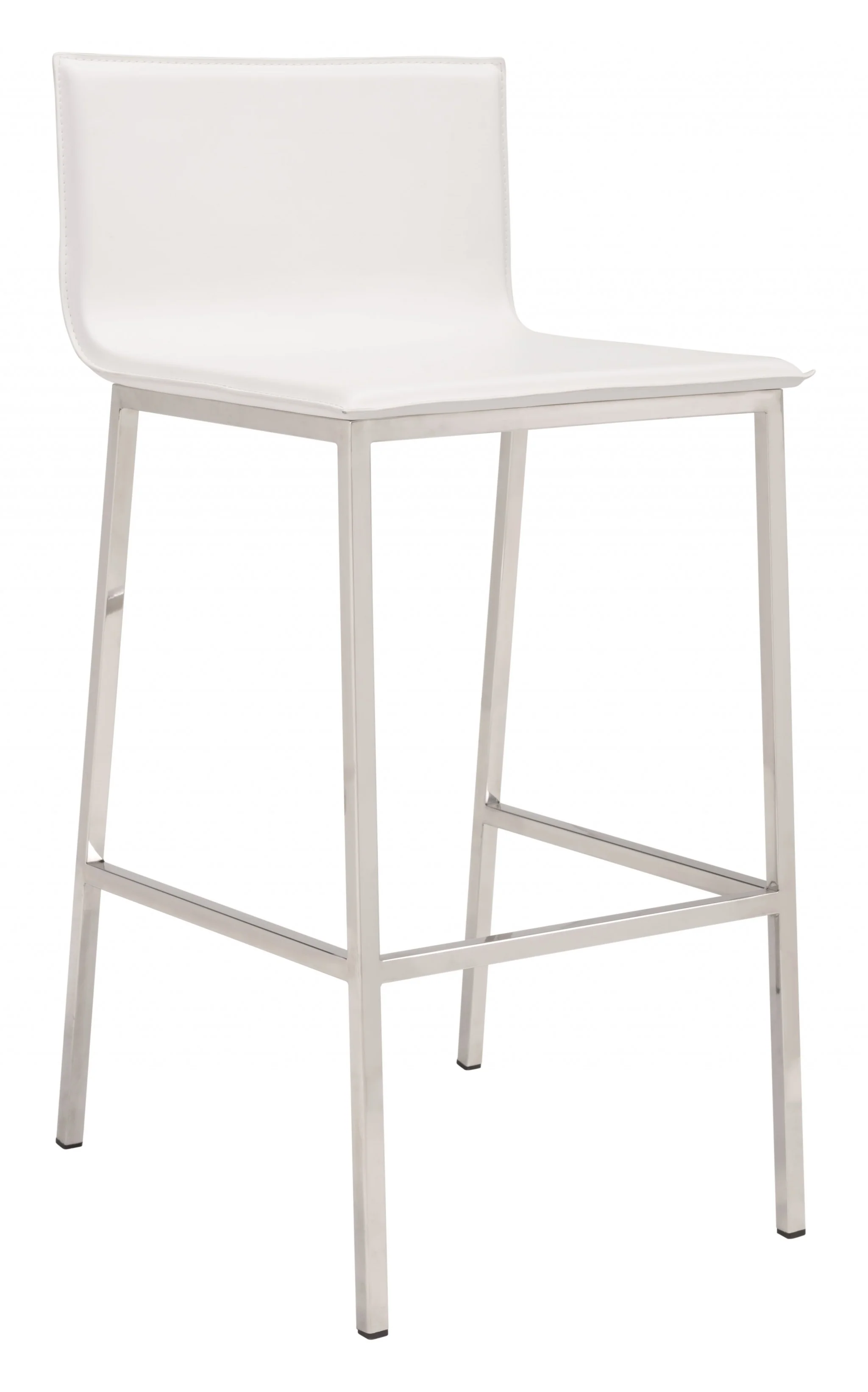 Set Of Two 39" White And Silver Steel Low Back Bar Height Chairs With Footrest By Homeroots