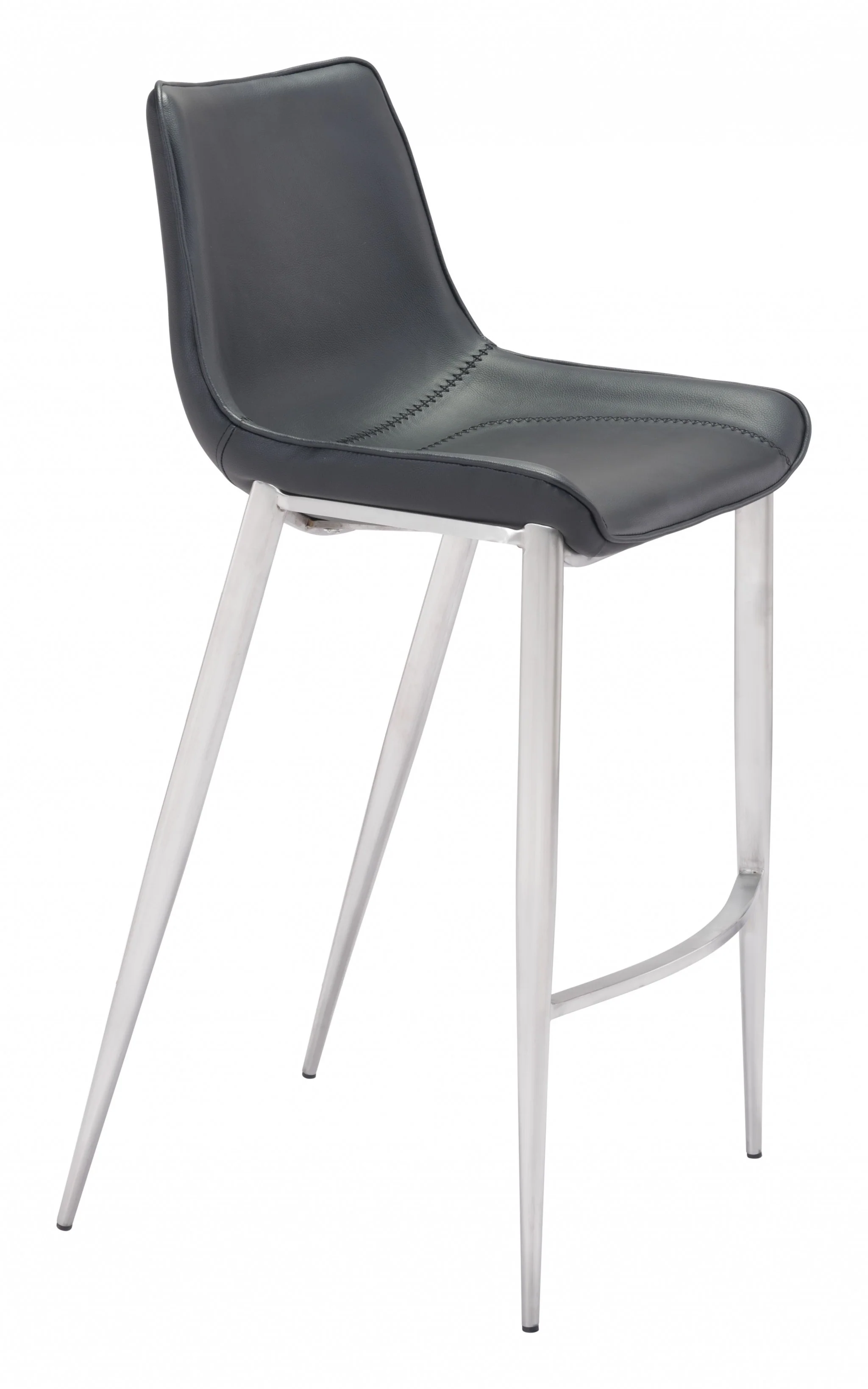 Set Of Two 43" Black And Silver Steel Low Back Bar Height Chairs With Footrest By Homeroots