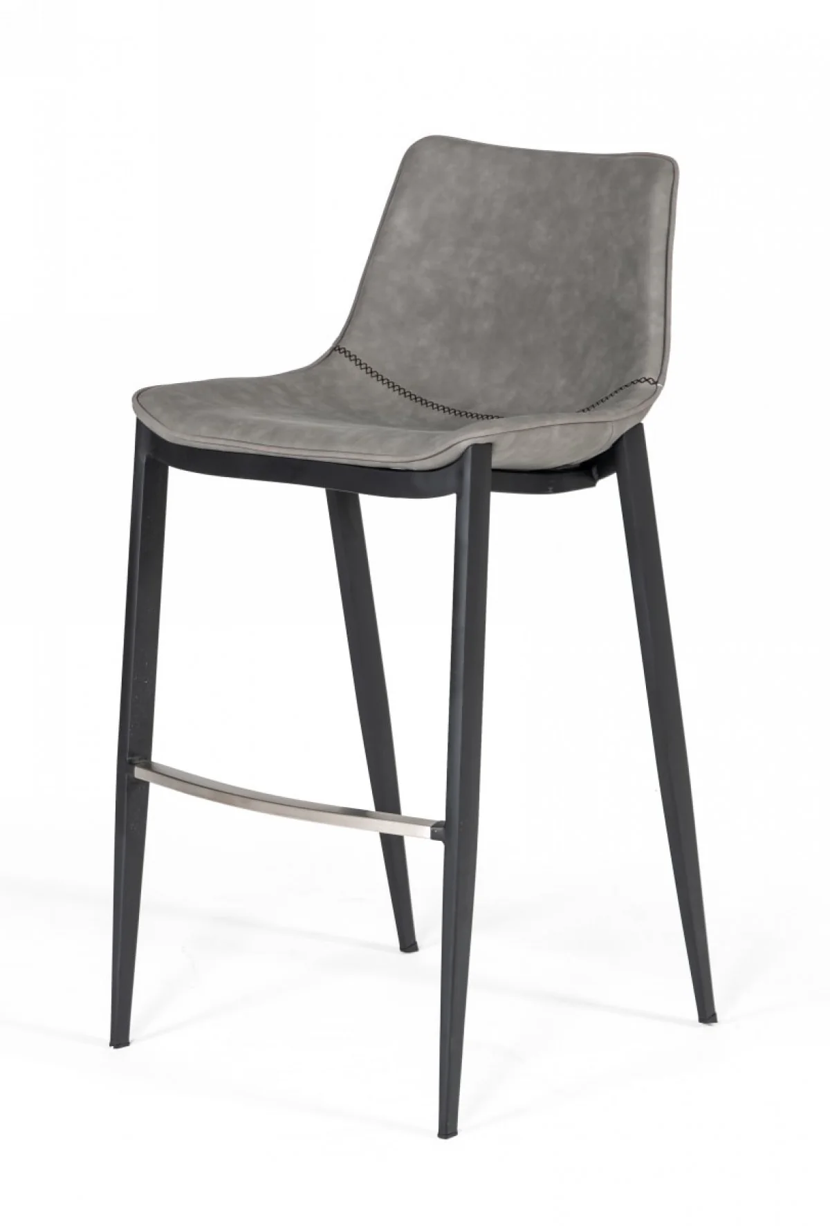 Set Of Two 43" Grey Faux Leather And Black Bar Height Bar Chairs With Footrest By Homeroots