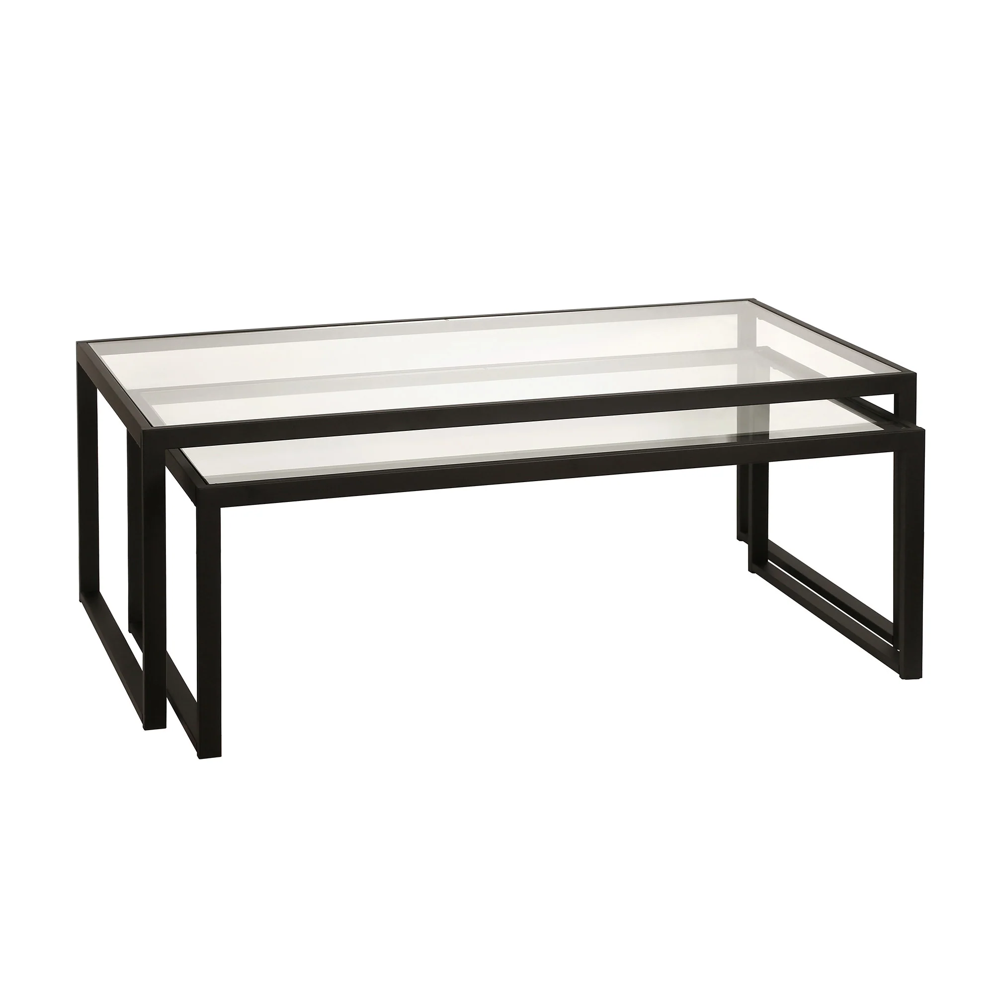 Set Of Two 46" Black Glass Rectangular Nested Coffee Tables By Homeroots