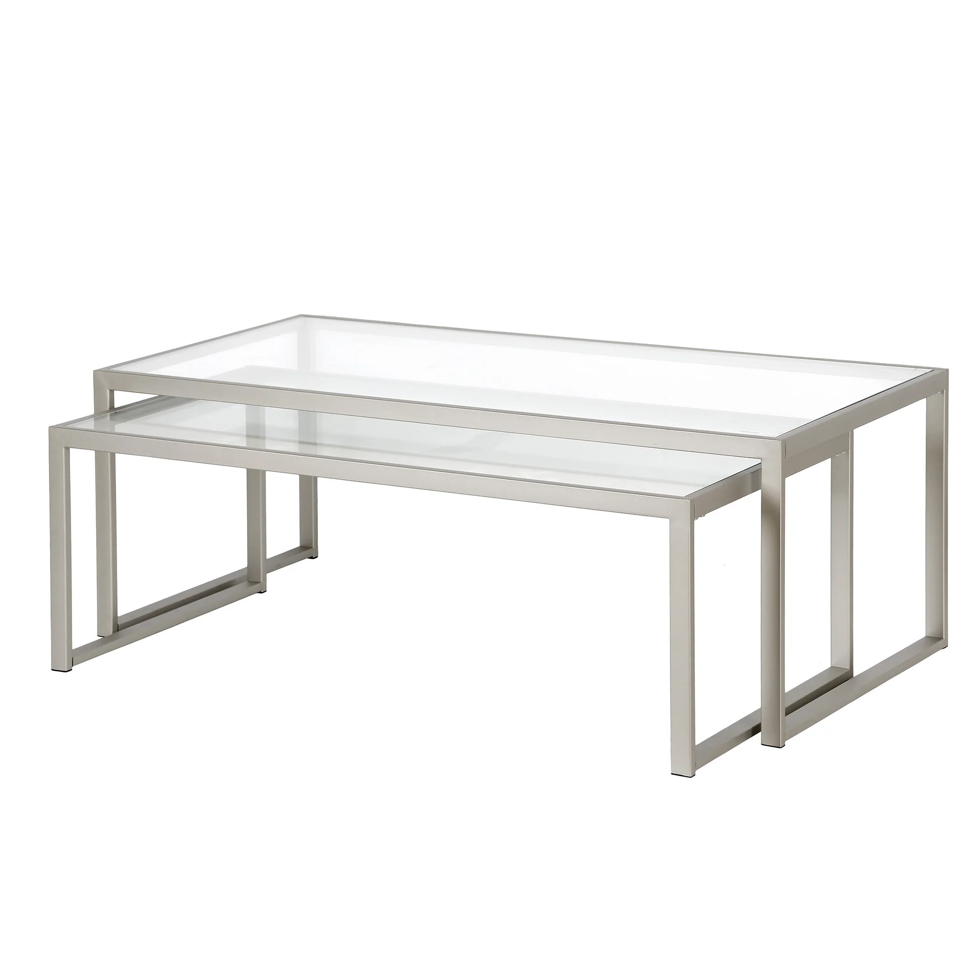 Set Of Two 46" Silver Glass Rectangular Nested Coffee Tables By Homeroots