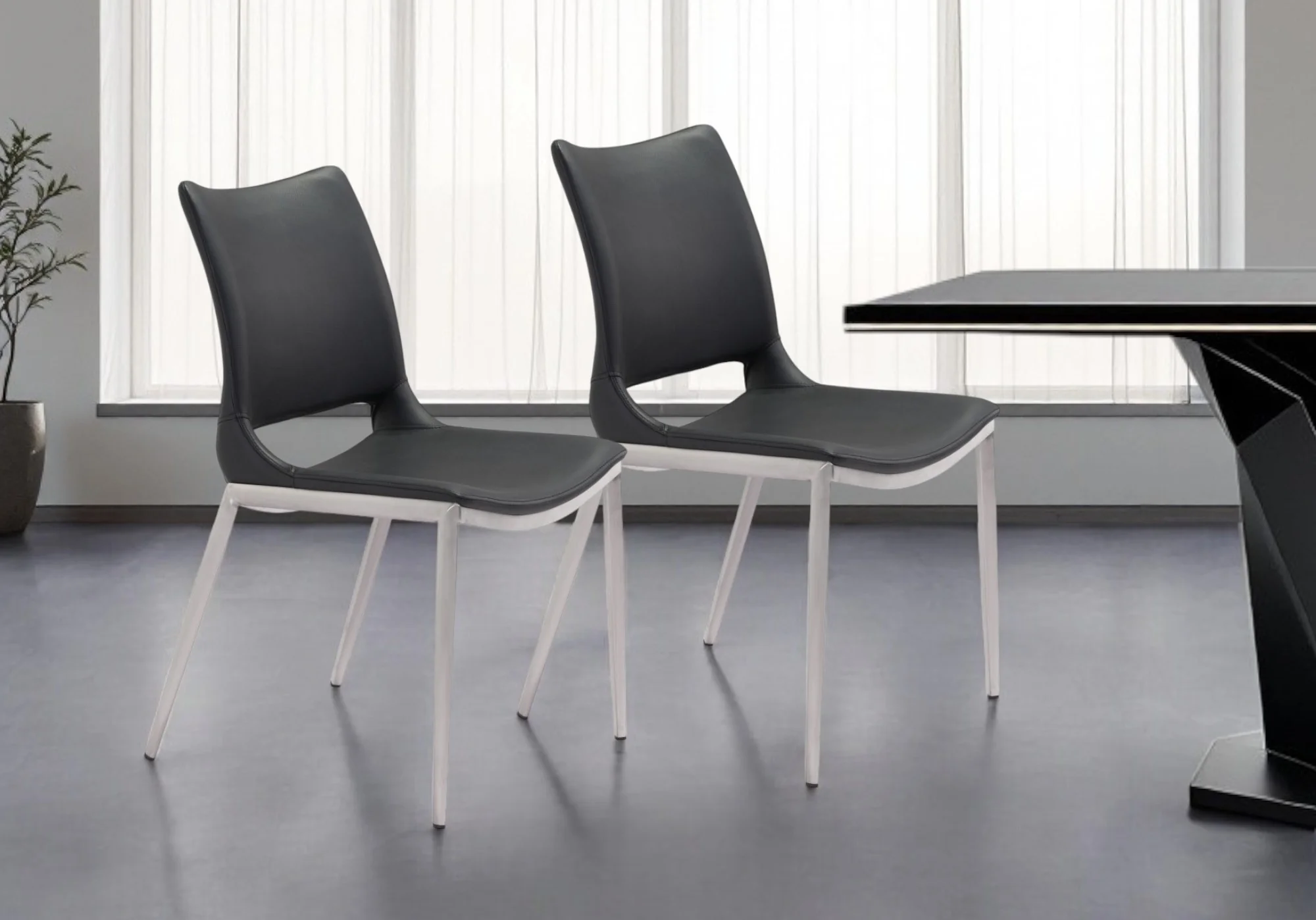Set of Two Black And Silver Upholstered Faux Leather Open Back Dining Side Chairs By Homeroots