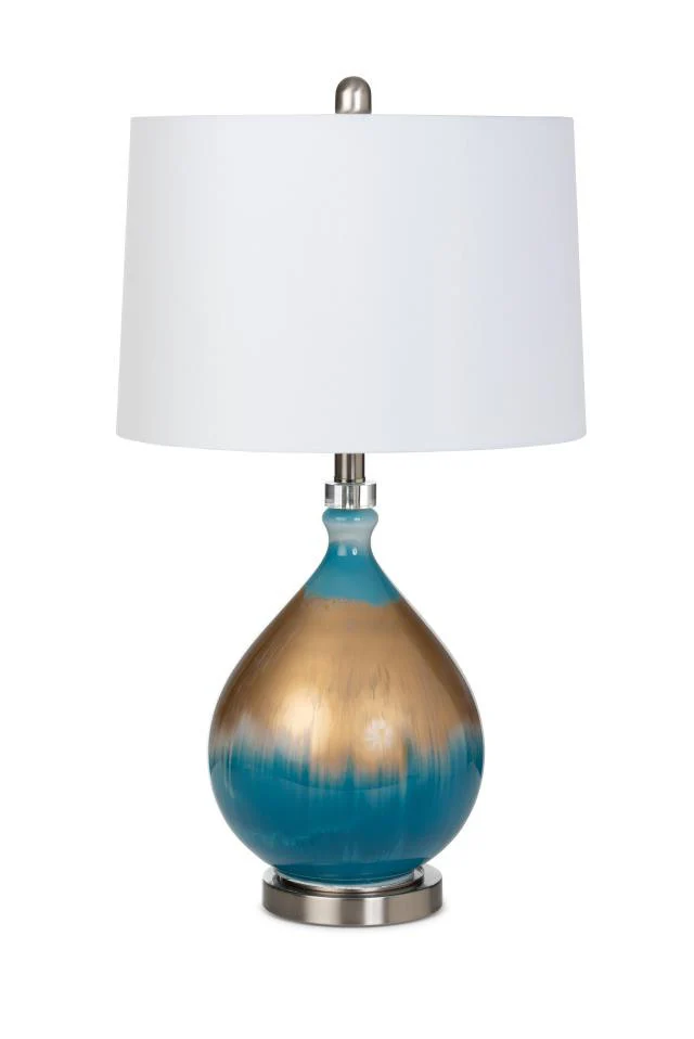 Set of Two Blue and Gold Ombre Glass Table Lamps With White Empire Shade By Homeroots