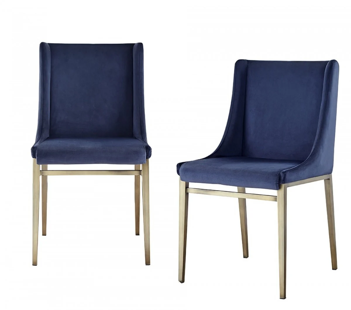 Set of Two Blue Velvet Antique Brass Contemporary Dining Chairs By Homeroots