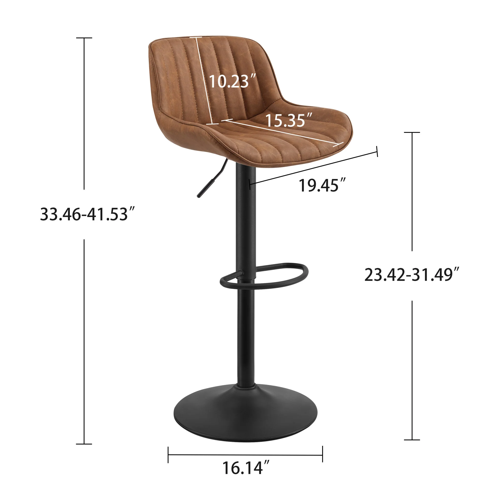 Set of Two Brown And Black Faux Leather And Steel Swivel Low Back Adjustable Height Bar Chairs By Homeroots - Image 4
