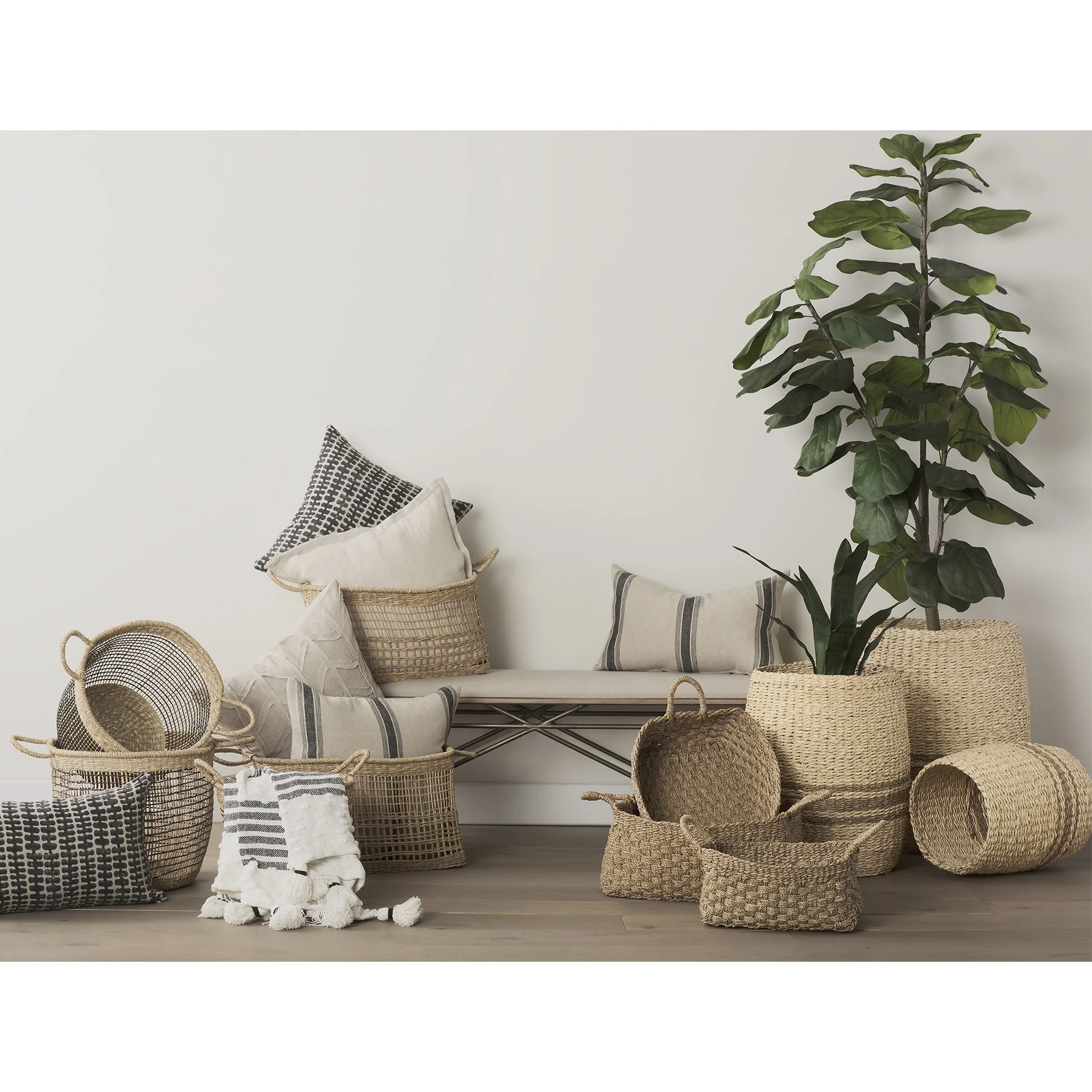 Set of Two Brown Wicker Storage Baskets By Homeroots