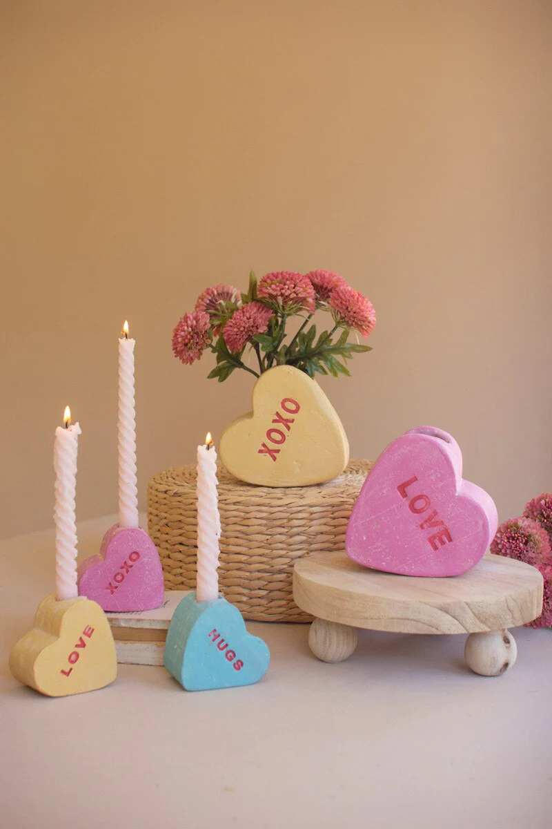 Set Of Two Clay Valentine Heart Vases By Kalalou - Image 2