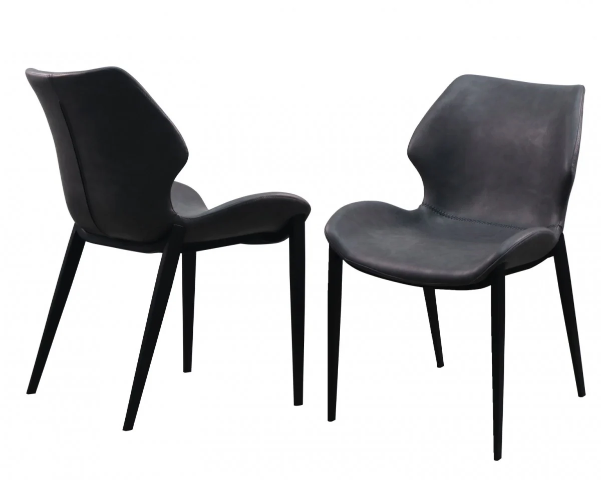 Set of Two Dark Gray Faux Leather Industrial Dining Chairs By Homeroots