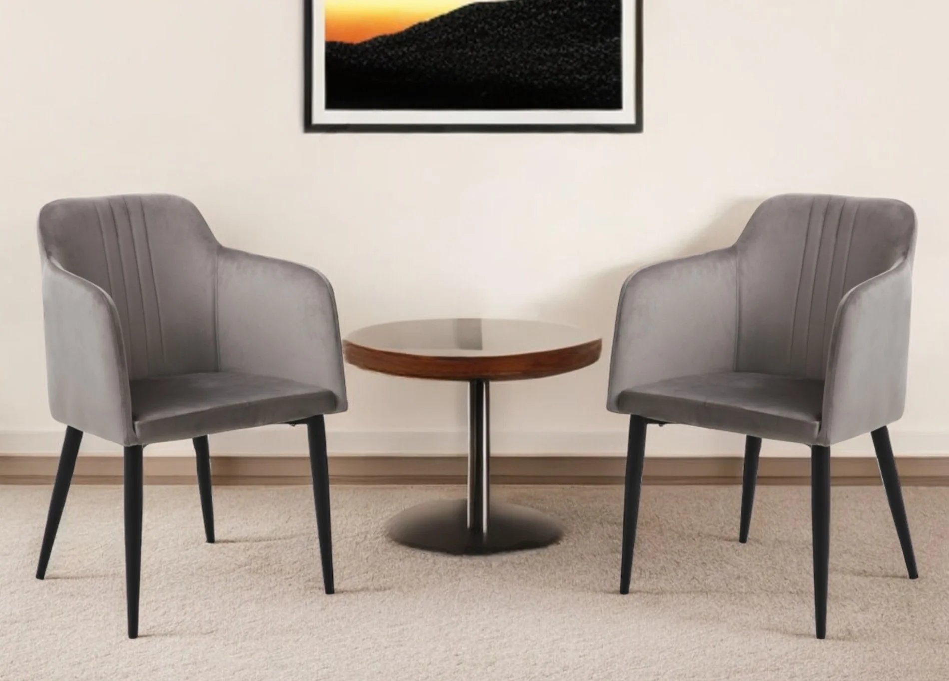 Set of Two Gray and Black Velvet Arm Chair By Homeroots