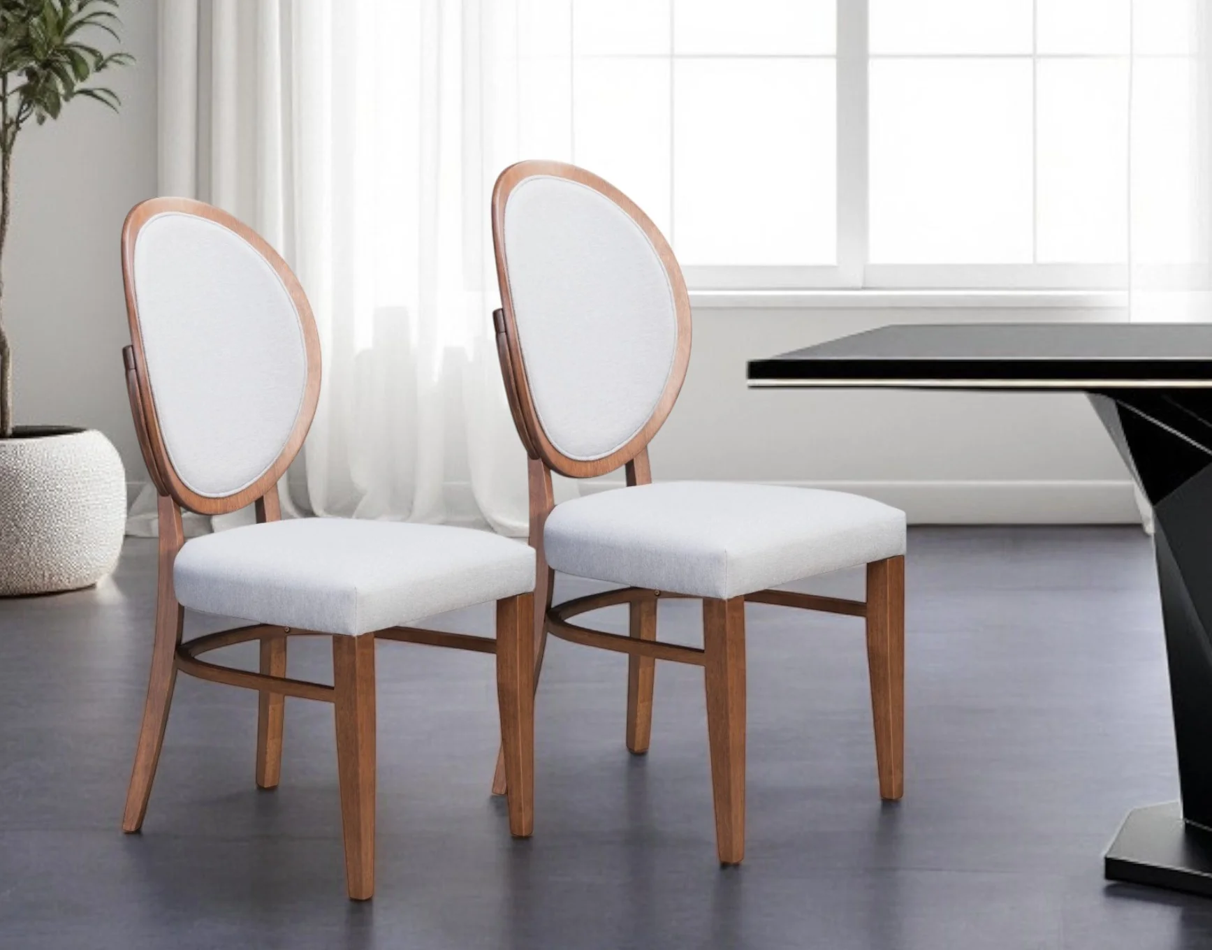 Set of Two Gray And Brown Upholstered Fabric King Louis Back Dining Side Chairs By Homeroots