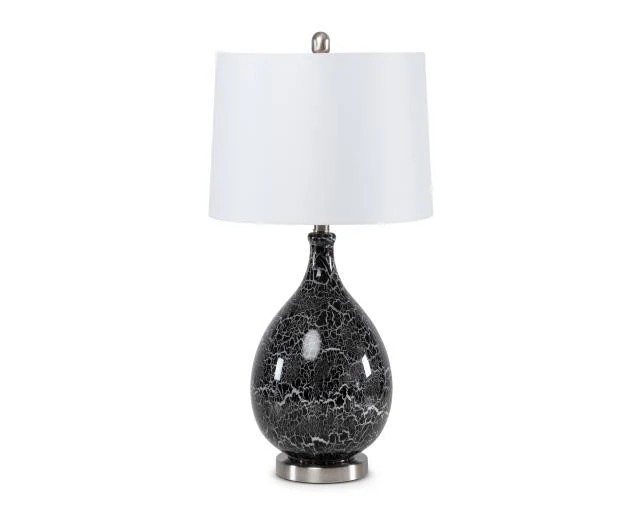 Set of Two Gray Glass Geometric Table Lamp With White Empire Shade By Homeroots