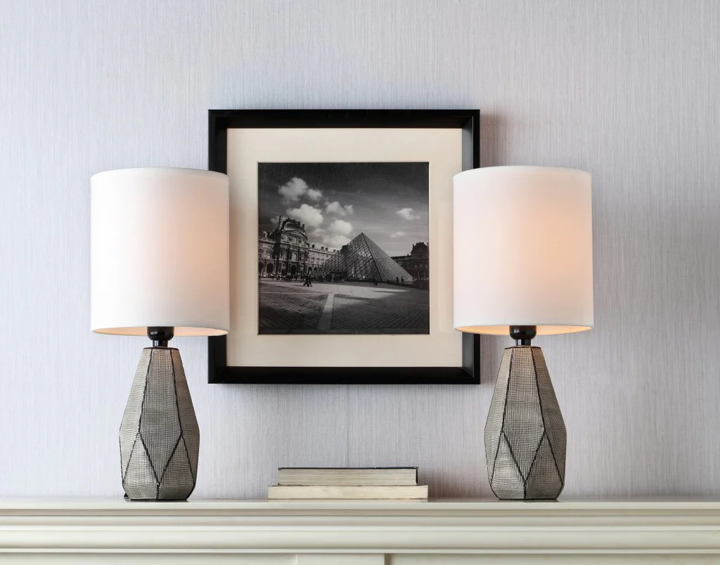 Set of Two Grey and Black Faceted Table Lamps By Homeroots