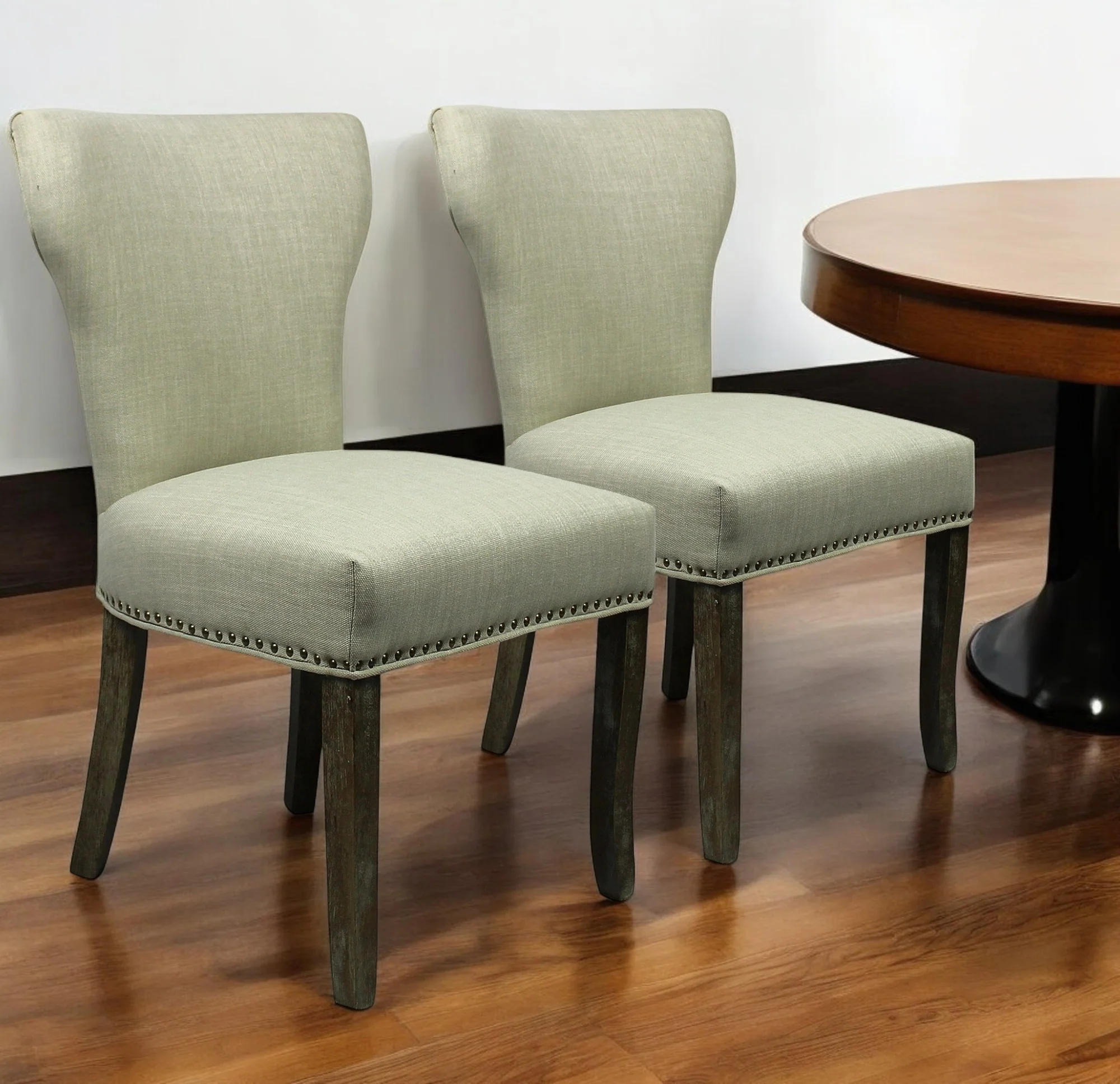 Set of Two Ivory And Brown Upholstered Fabric Dining Parsons Chairs By Homeroots