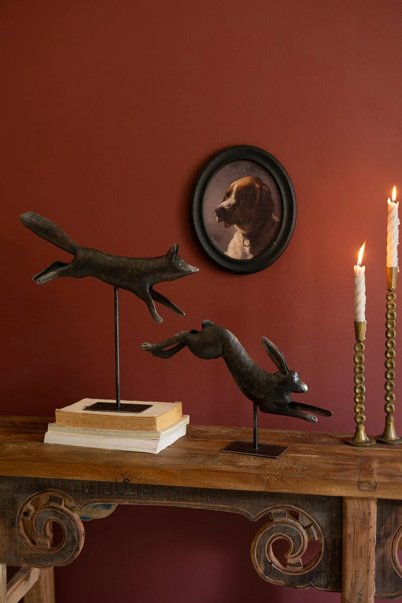 Set Of Two Metal Fox And Rabbit On Stands By Kalalou