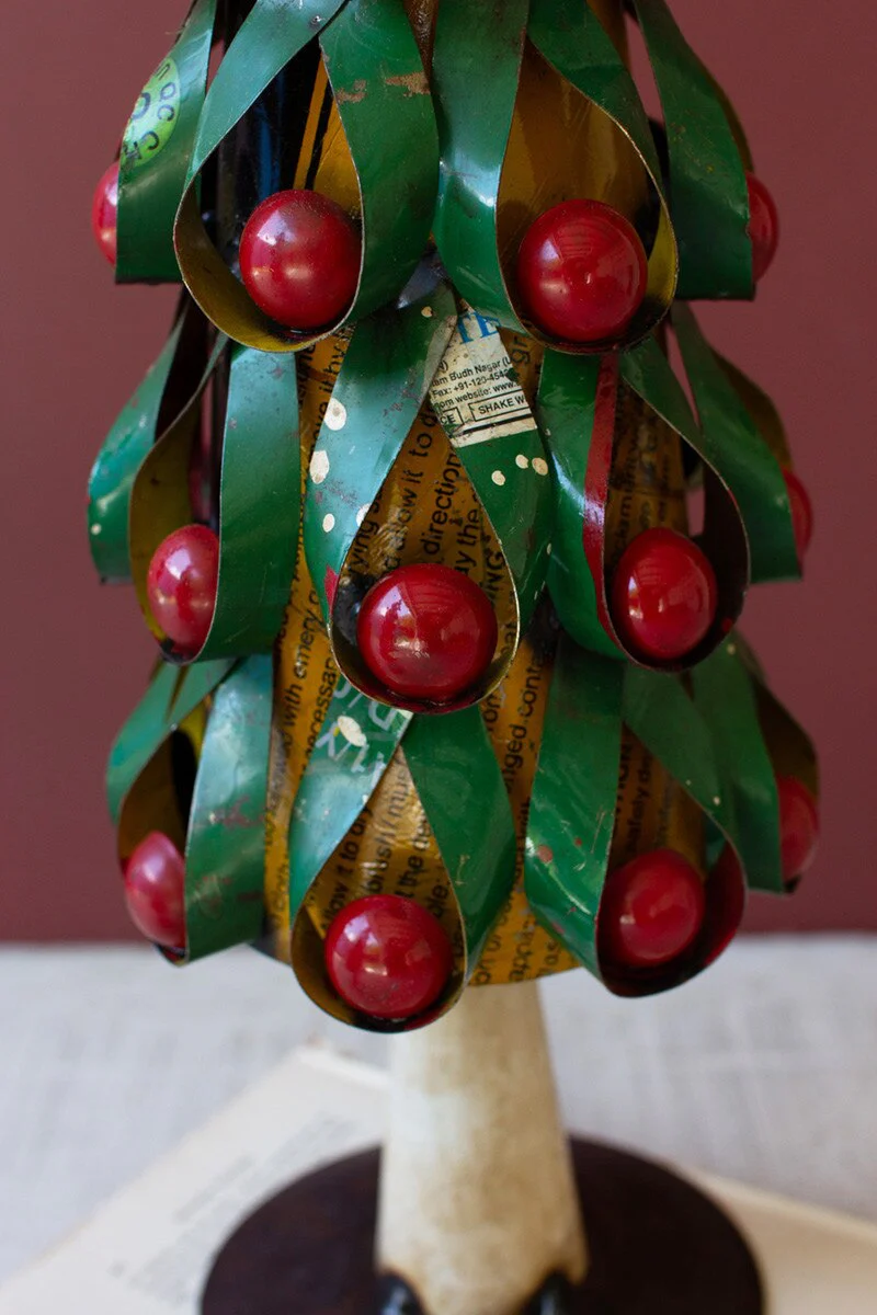 Set Of Two Recycled Metal Christmas Trees W Apples & Lemons By Kalalou - Image 2