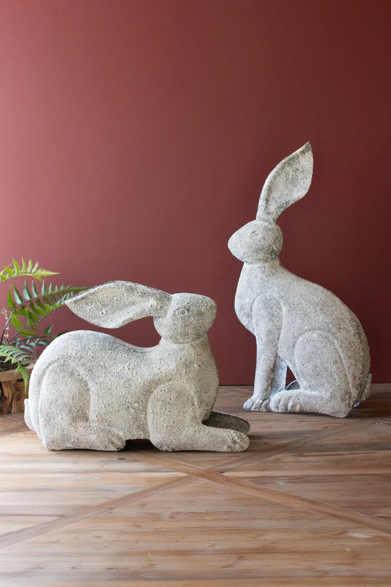 Set Of Two Rustic Metal Rabbits By Kalalou