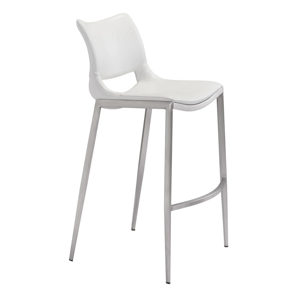 Set of Two White And Silver Steel Low Back Bar Height Bar Chairs By Homeroots