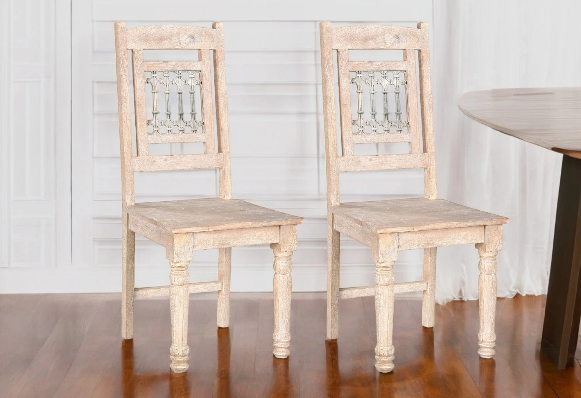 Set of Two White Wood Slat Back Dining Side Chairs By Homeroots