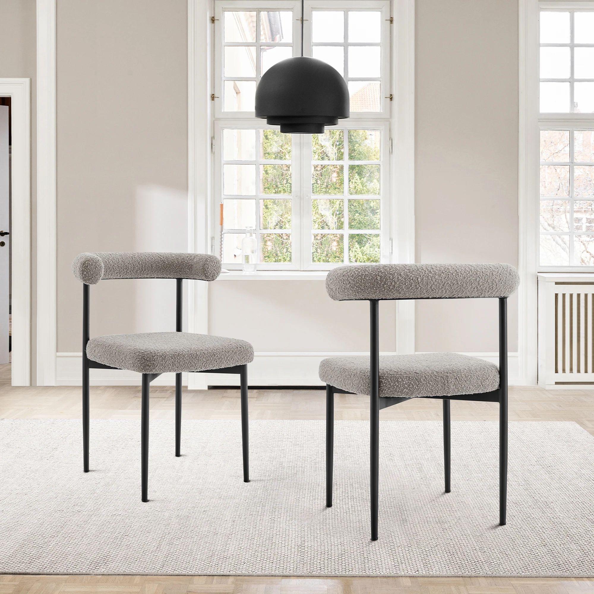 Shannon Dining Chair with Matte Black Iron and Thundercloud Gray Fabric - Set of 2 By Armen Living