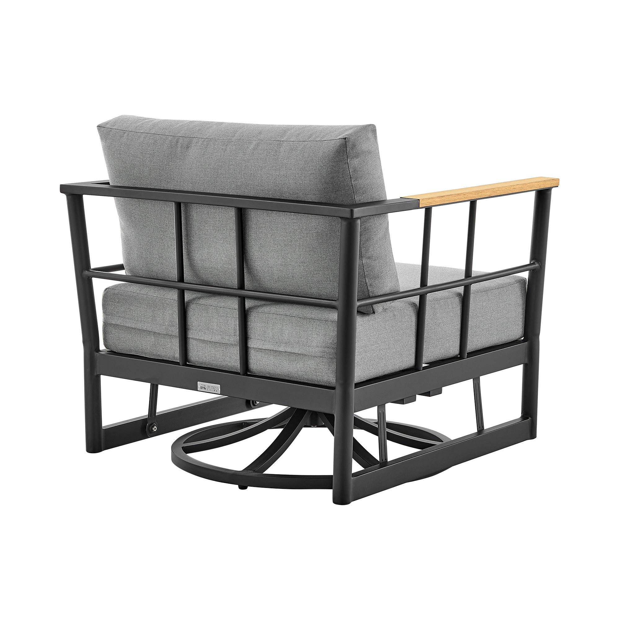Shari and Tiffany 3 Piece Patio Outdoor Swivel Seating Set in Black Aluminum with Grey Cushions By Armen Living - Image 5