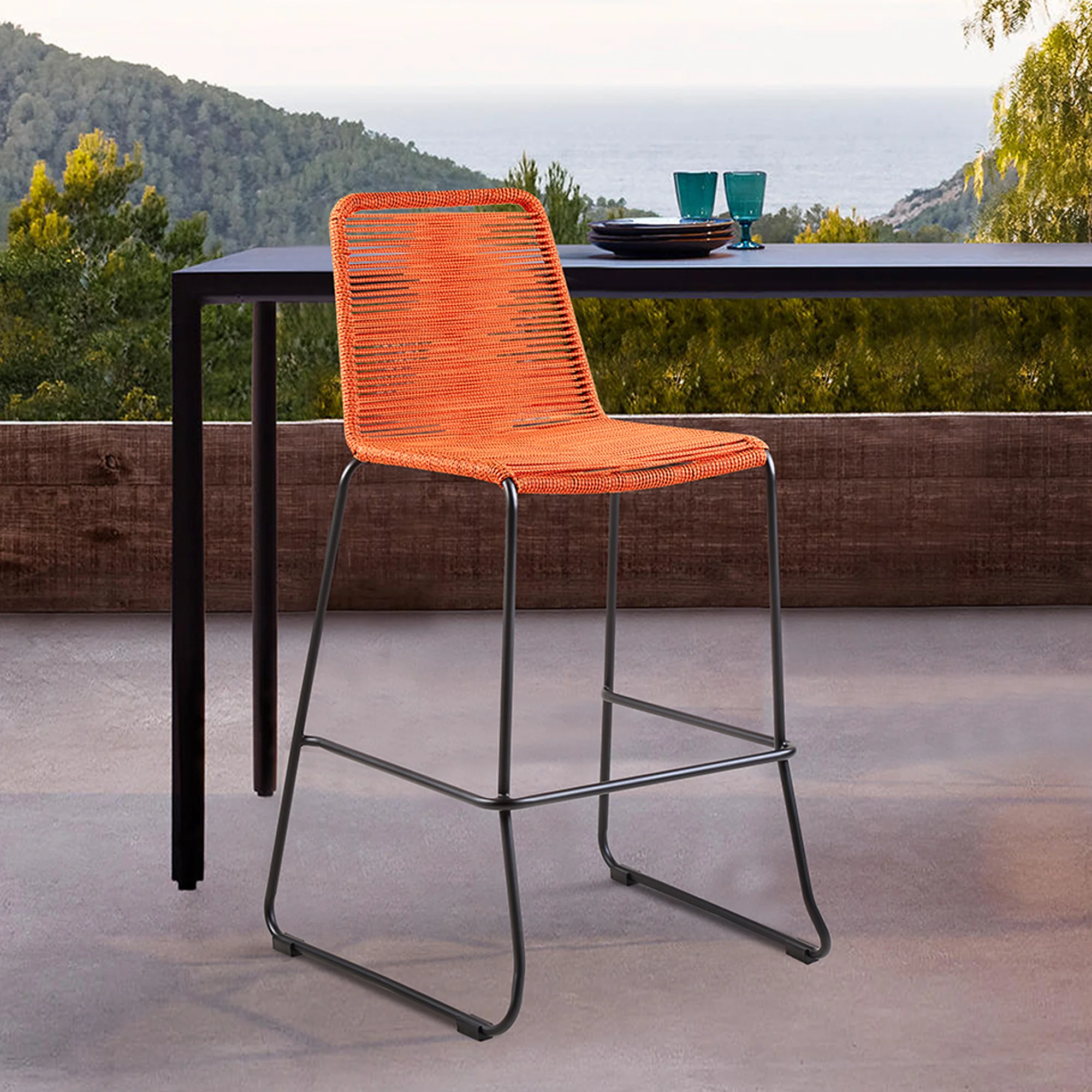 Shasta 30" and 26" Outdoor Metal and Rope Stackable Barstool By Armen Living